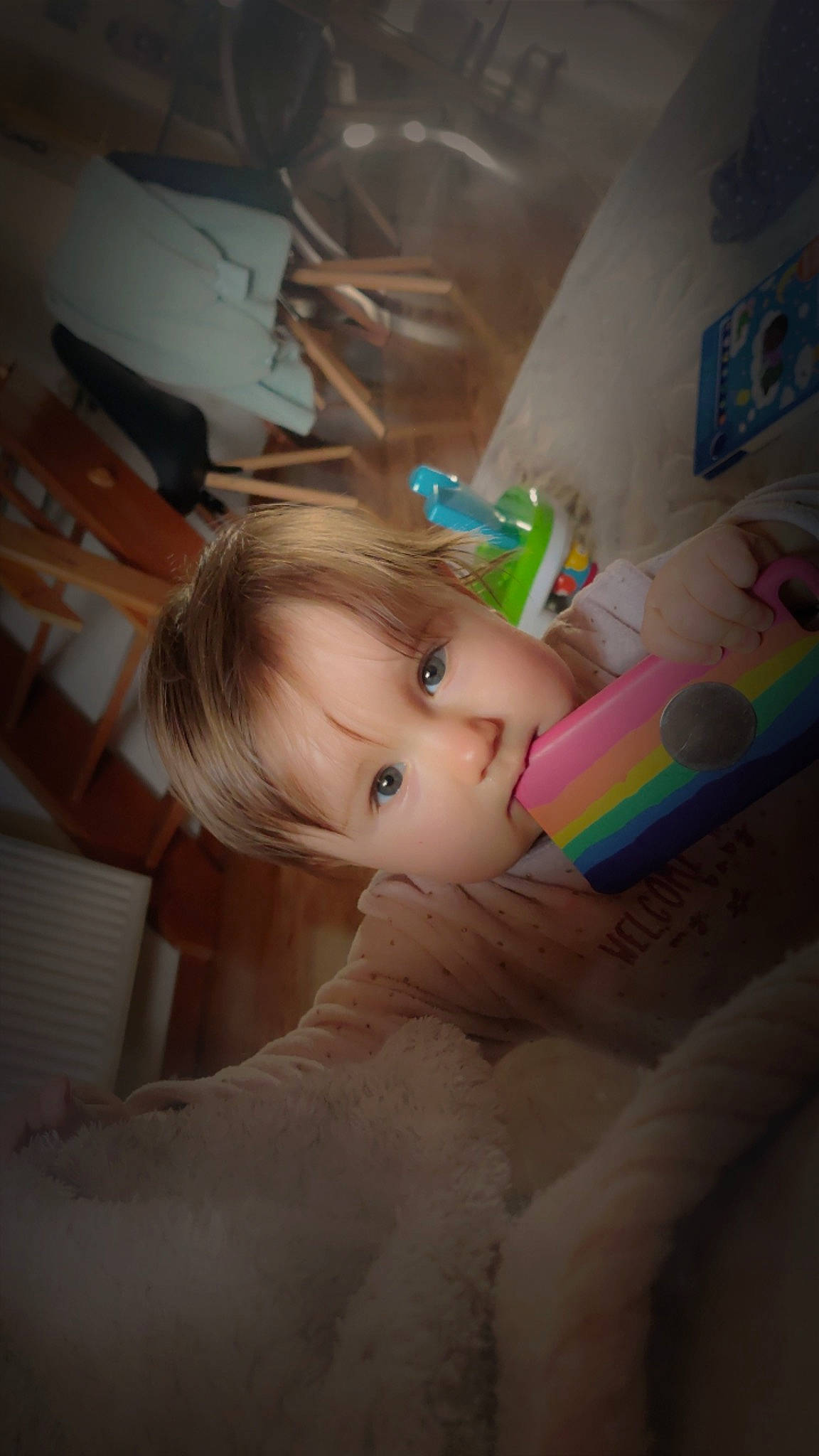 Maddy participe au concours pour gagner de l'argent avec cette photo : bathing, blond, chest, child, eyebrow, eyelash, flash_photography, floor, flooring, fun, fur, hair_coloring, iris, person, plastic, room, sitting, skin, toddler, toy