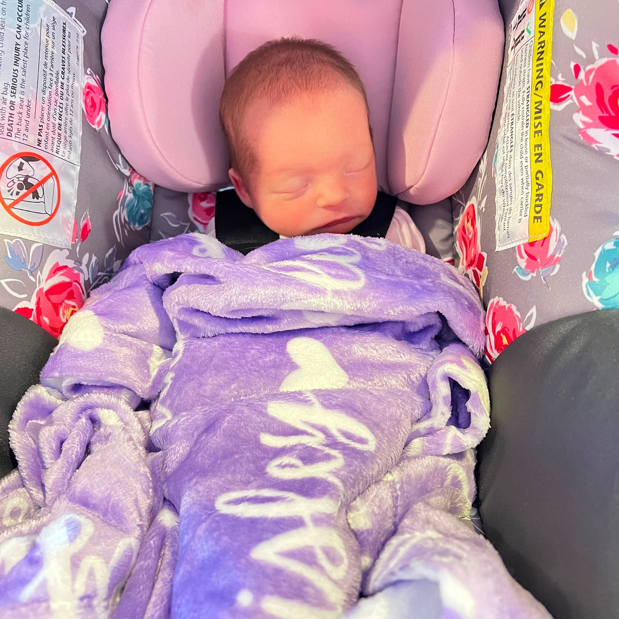 Kaisley joined the competition — help win amazing prizes! baby, baby_in_car_seat, baby_sleeping, baby_toddler_clothing, beauty, car_seat, cheek, child, comfort, electric_blue, finger, happy, head, linens, magenta, person, pink, product, purple, textile