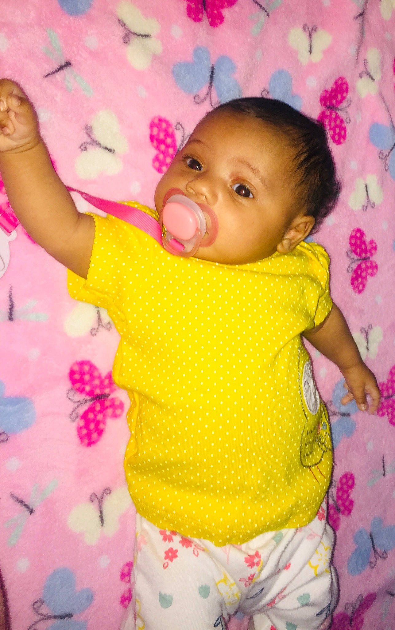 Layla joined the competition — help win amazing prizes! abdomen, baby, baby_toddler_clothing, cheek, child, happy, lip, mouth, person, pink, play, skin, smile, textile, toddler, yellow