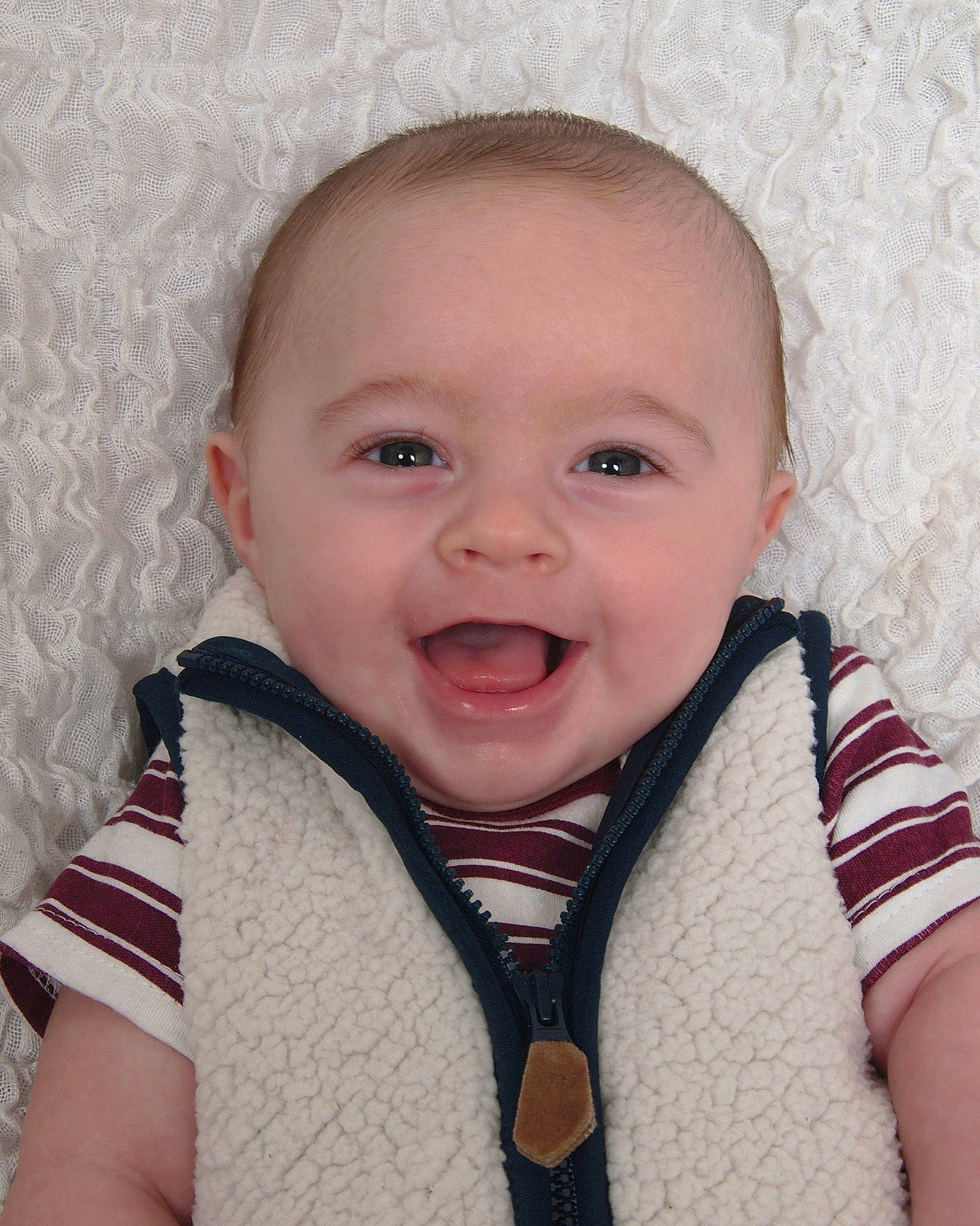 Dustin joined the competition — help win amazing prizes! baby, baby_making_funny_faces, cheek, child, chin, close_up, eye, face, facial_expression, forehead, head, iris, lip, mouth, nose, outerwear, person, skin, smile, toddler