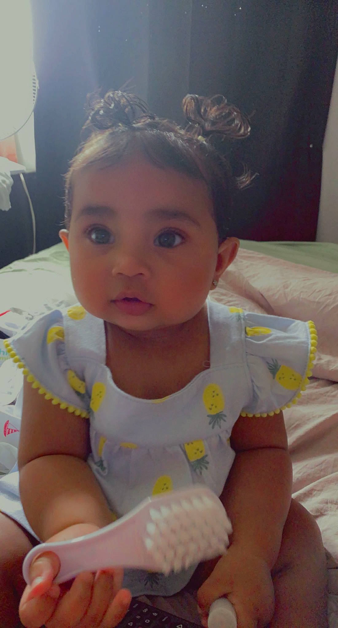 Elena is registered to the contest to win money with this photo: baby, baby_toddler_clothing, cheek, chin, ear, eyebrow, eyelash, facial_expression, finger, hair, happy, head, iris, lip, mouth, nose, person, pink, skin, thumb