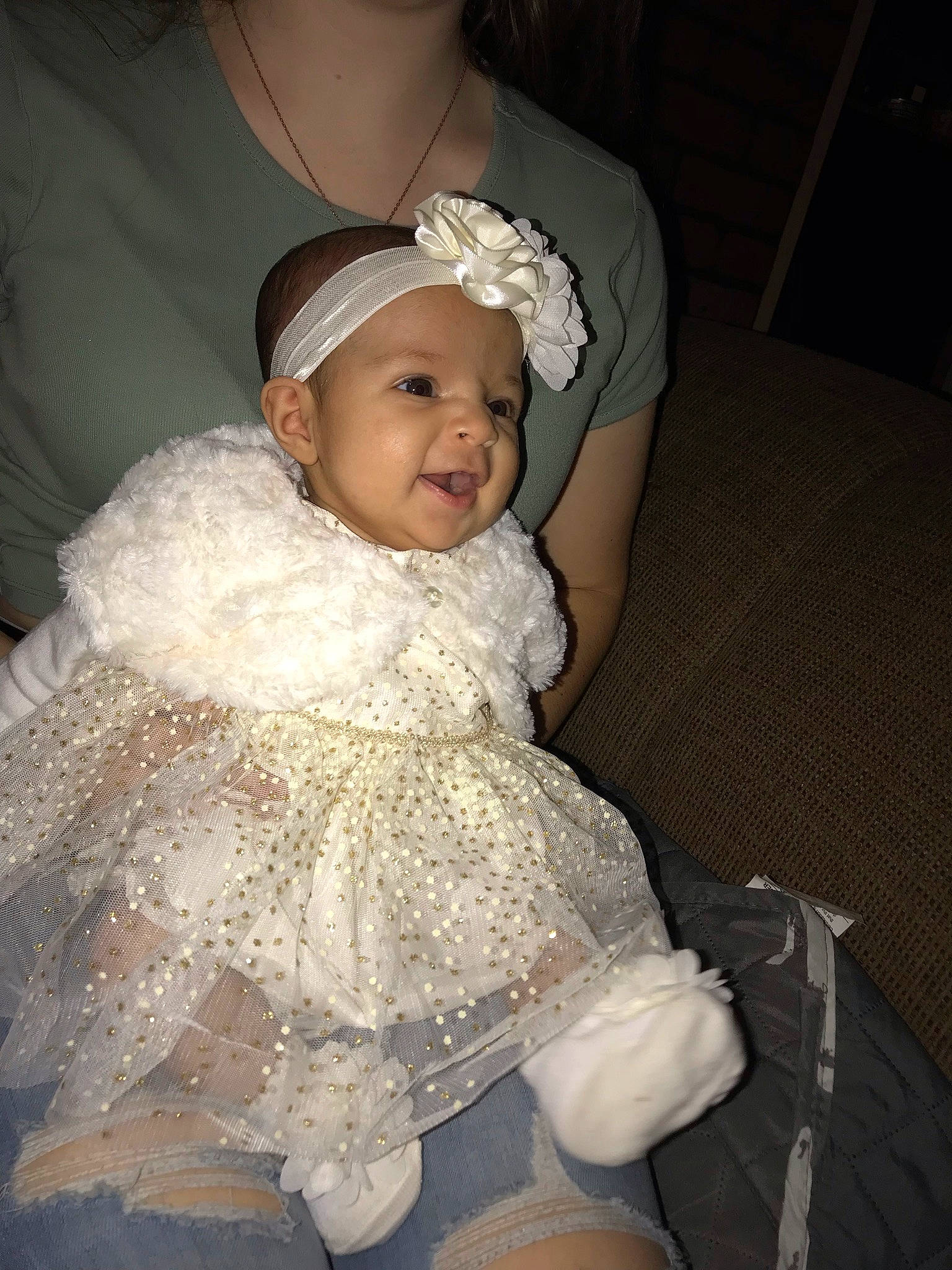 Avalynn is registered to the contest to win money with this photo: baby, baby_toddler_clothing, cheek, child, dress, embellishment, eye, face, flash_photography, hand, happy, hat, head, headgear, headpiece, headwear, iris, person, skin, smile