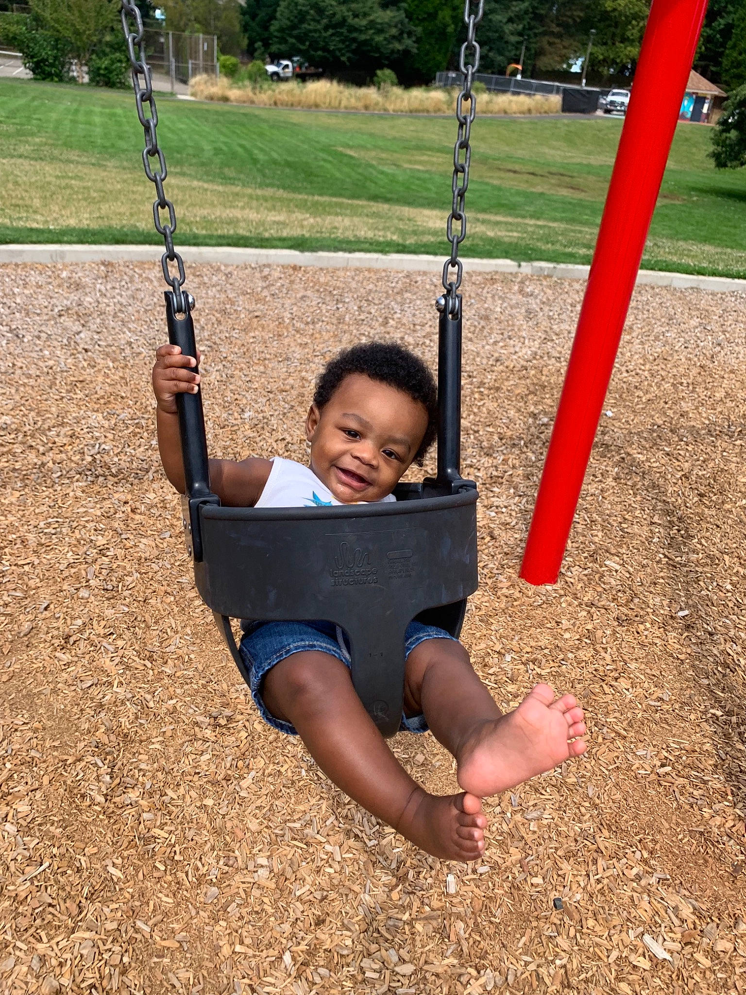 Kyrie joined the competition — help win amazing prizes! child, fun, leisure, outdoor_play_equipment, person, play, playground, public_space, recreation, swing, toddler