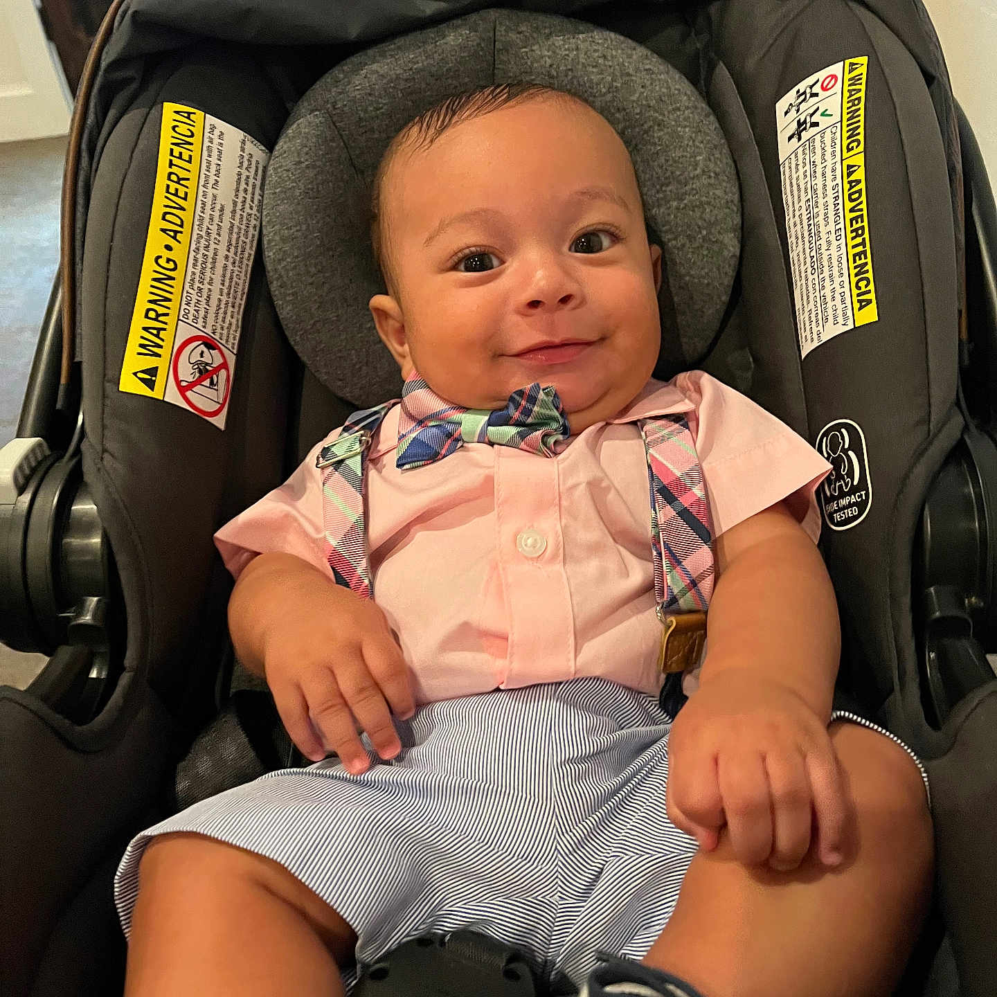Niko joined the competition — help win amazing prizes! baby, car, car_interior, carseat, clothing, cushion, face, footwear, happy, hat, head, homedecor, person, photography, portrait, sitting, smile, stroller, transportation, vehicle