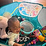 Damarionna joined the competition — help win amazing prizes! baby, child, infant, playpen, toys, stuffed_animals, toy_drum, colorful, indoors, sitting, smiling, happy, portrait, playmat, toddler, baby_clothing, pink, turquoise, wooden_floor, nursery