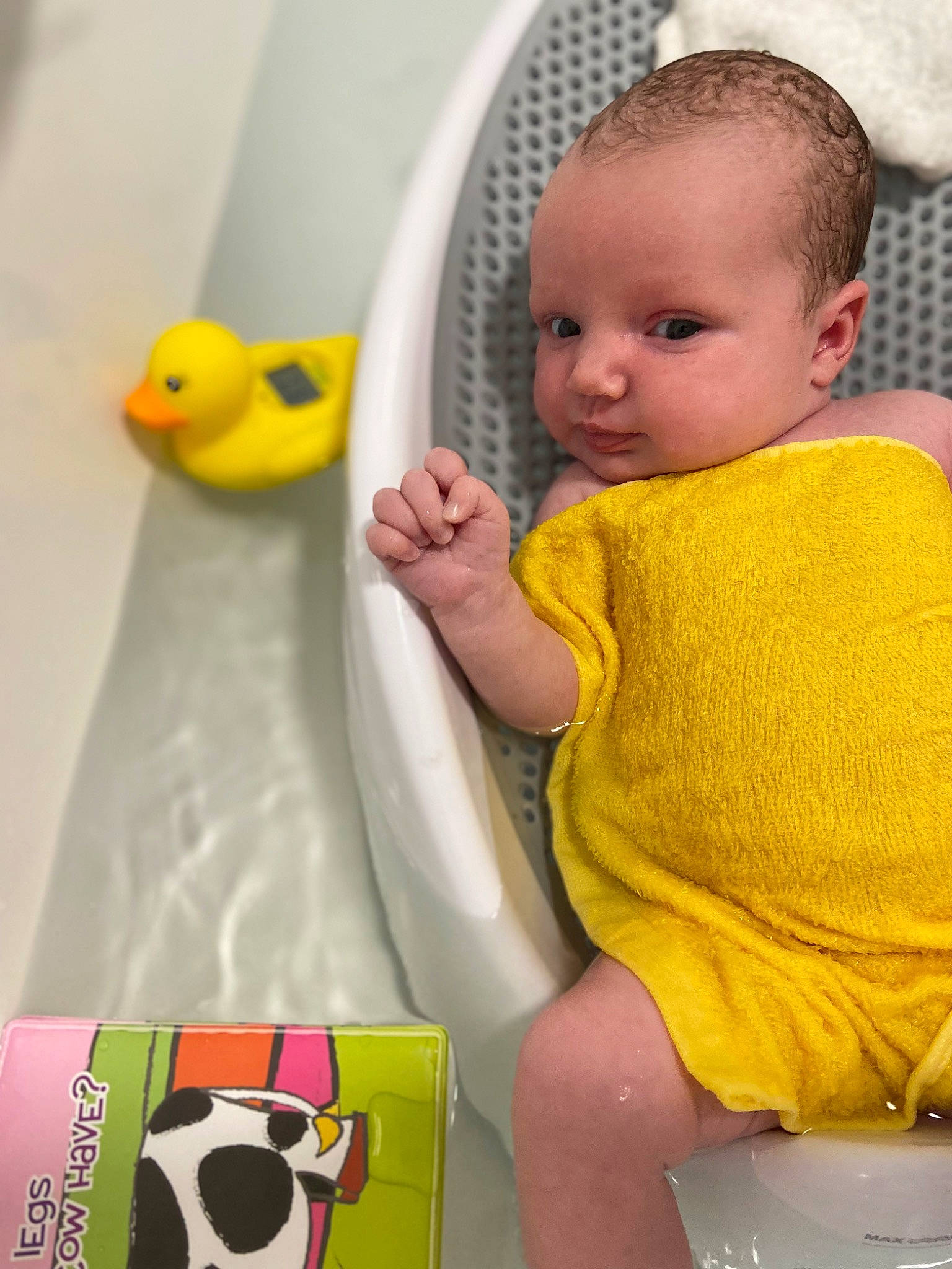 Lexie is registered to the contest to win money with this photo: baby, baby_playing_with_toys, baby_products, baby_toddler_clothing, bath_toy, child, fun, happy, head, organ, panda, person, product, rubber_ducky, skin, snapshot, thigh, toddler, toy, white