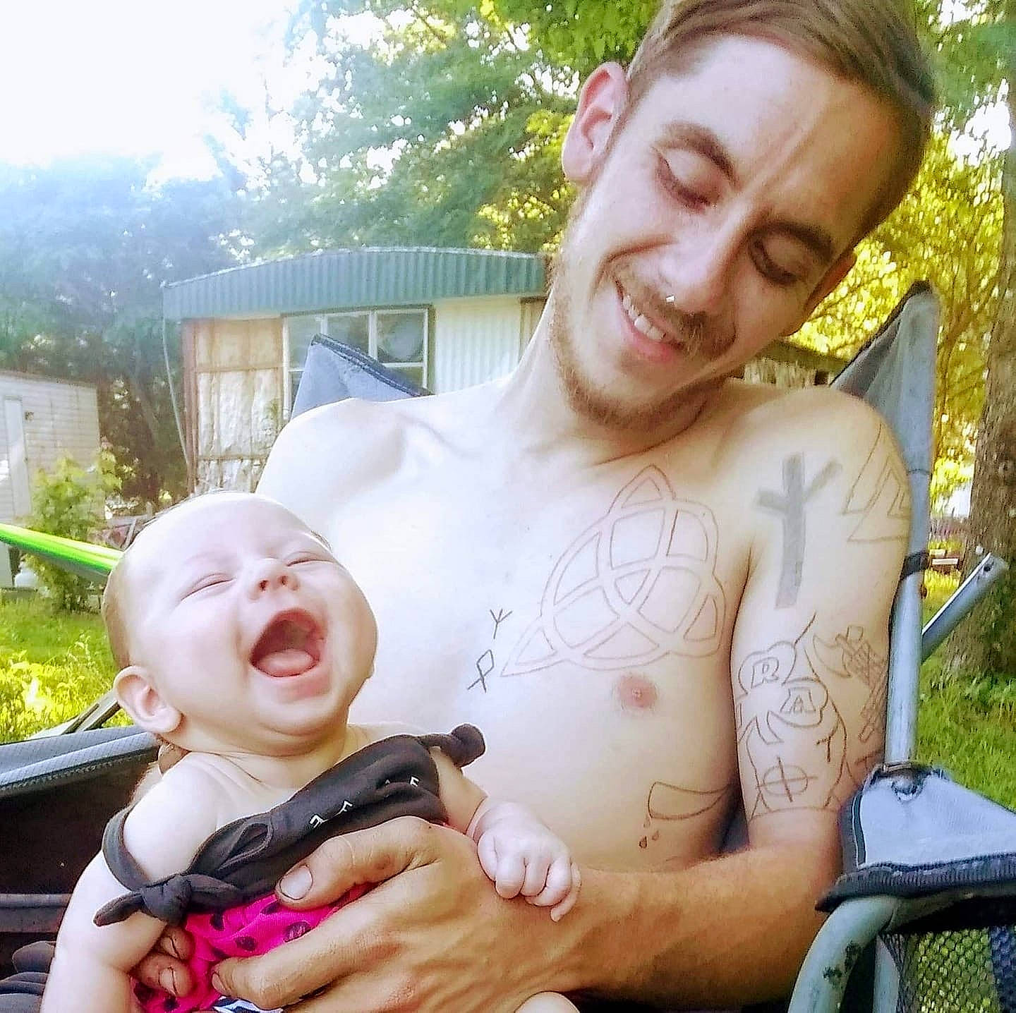 Valkyrie is registered to the contest to win money with this photo: baby, chest, child, cool, father, finger, fun, grass, hand, happy, joy, love, people, person, recreation, skin, smile, summer, tattoo, temporary_tattoo