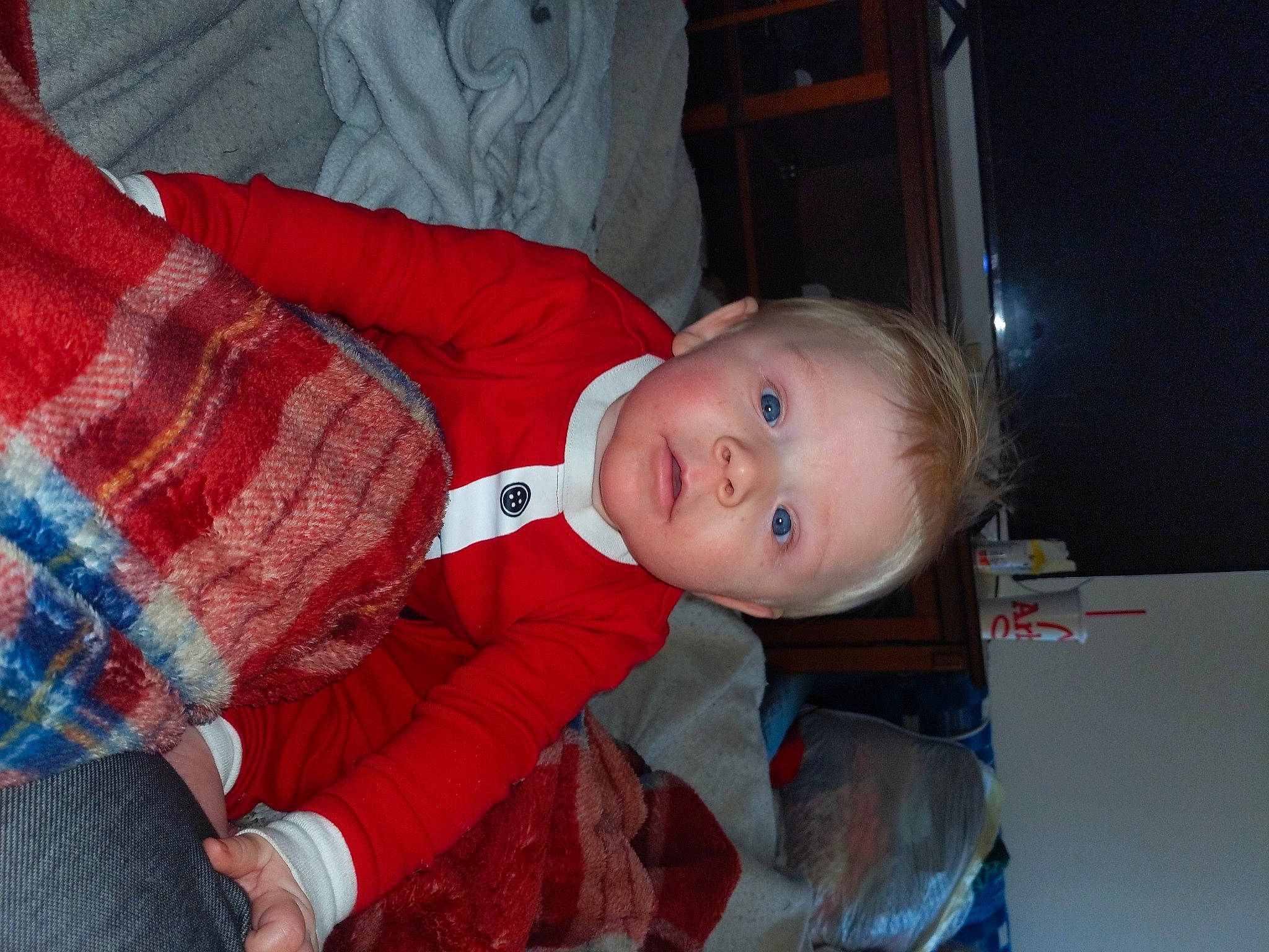 Landin joined the competition — help win amazing prizes! baby, baby_products, baby_toddler_clothing, carmine, cheek, child, comfort, fun, lap, pattern, person, plaid, room, sitting, sleeve, smile, tartan, toddler