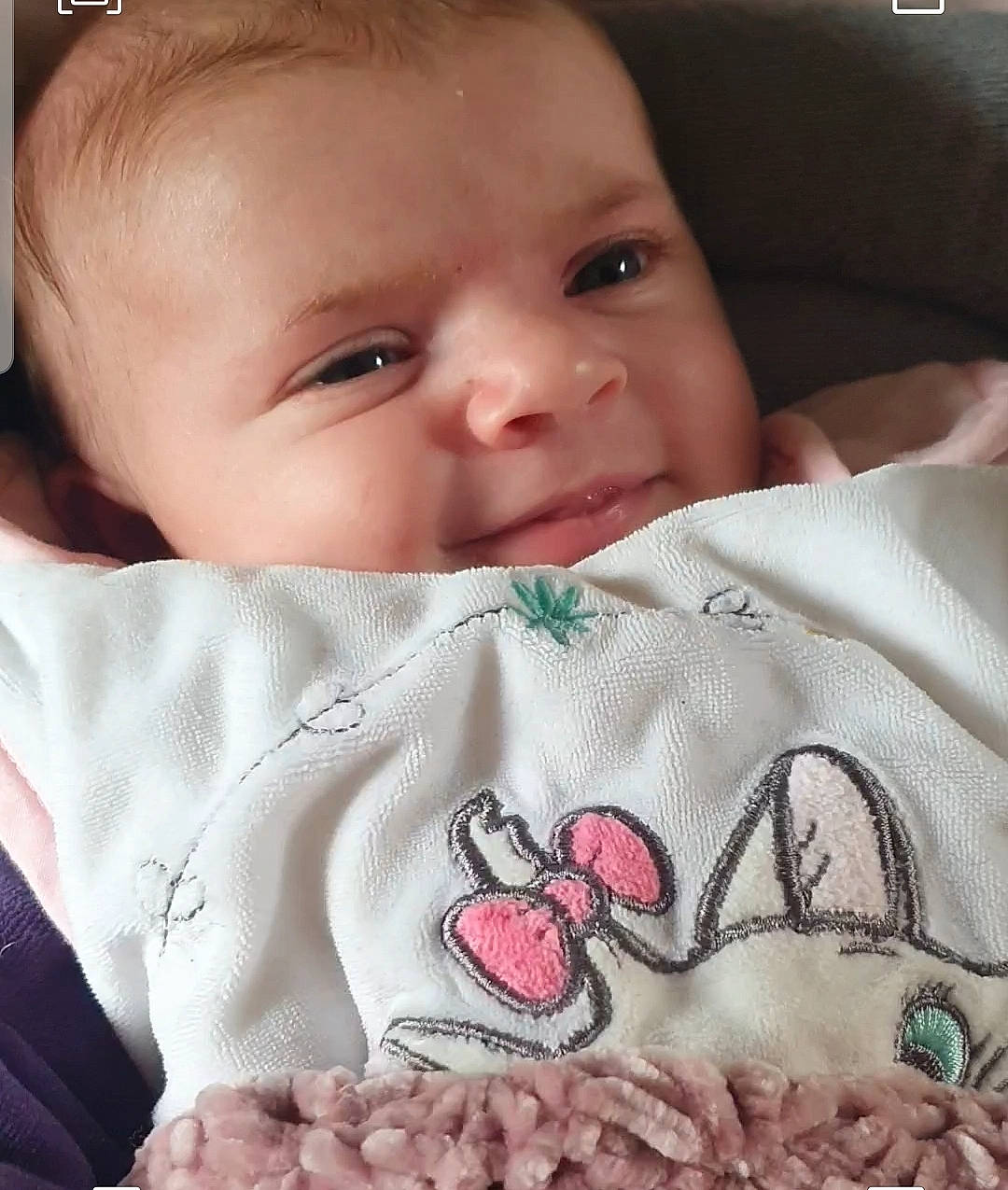 Manon participe au concours pour gagner de l'argent avec cette photo : baby, baby_products, baby_toddler_clothing, bib, cheek, child, eyebrow, eyelash, linens, lip, nose, pattern, person, skin, toddler