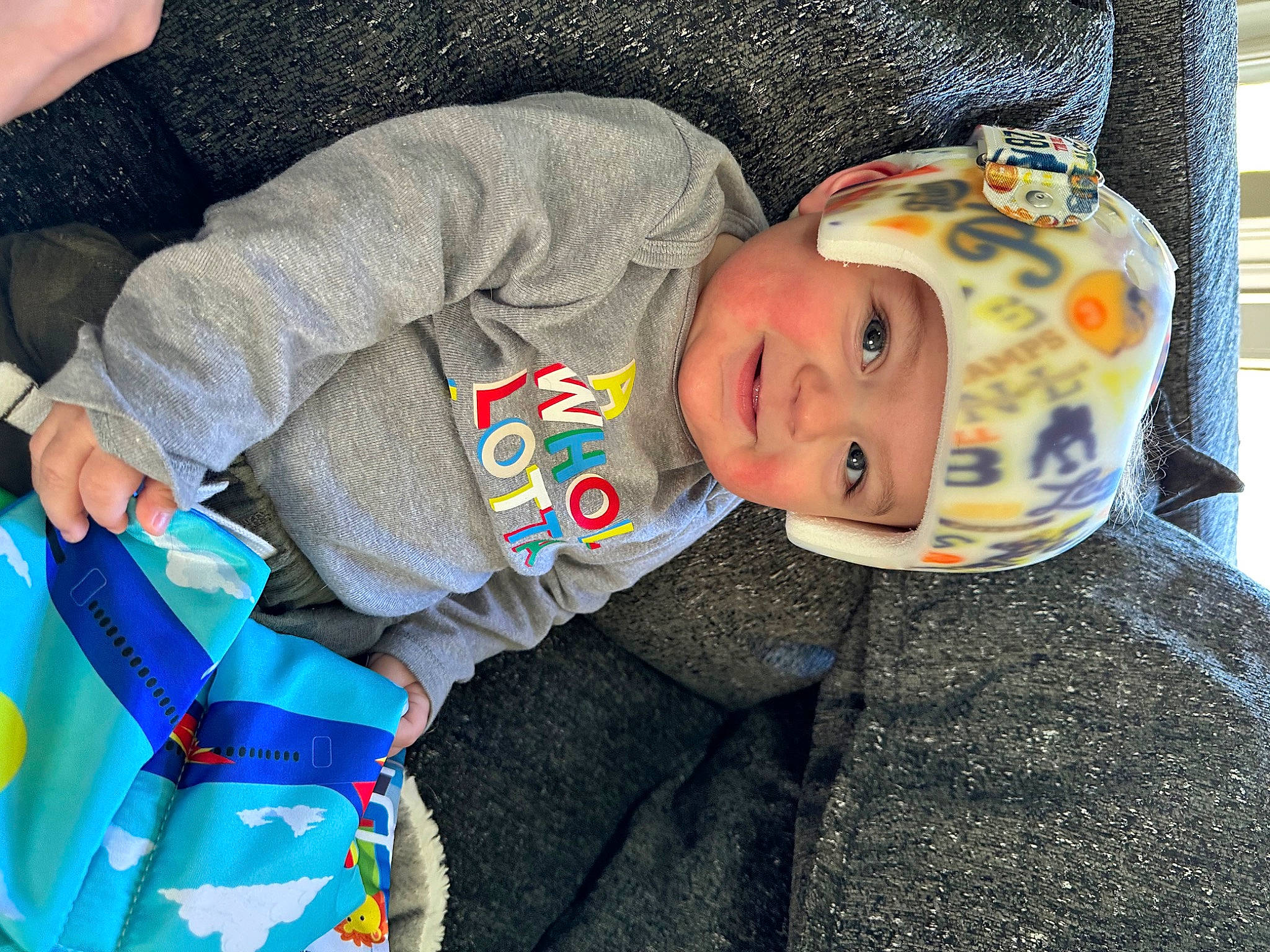 Jaxen joined the competition — help win amazing prizes! baby, baby_products, baby_toddler_clothing, child, comfort, electric_blue, eye, fun, head, headwear, joy, pattern, person, personal_protective_equipment, sitting, sleeve, textile, toddler