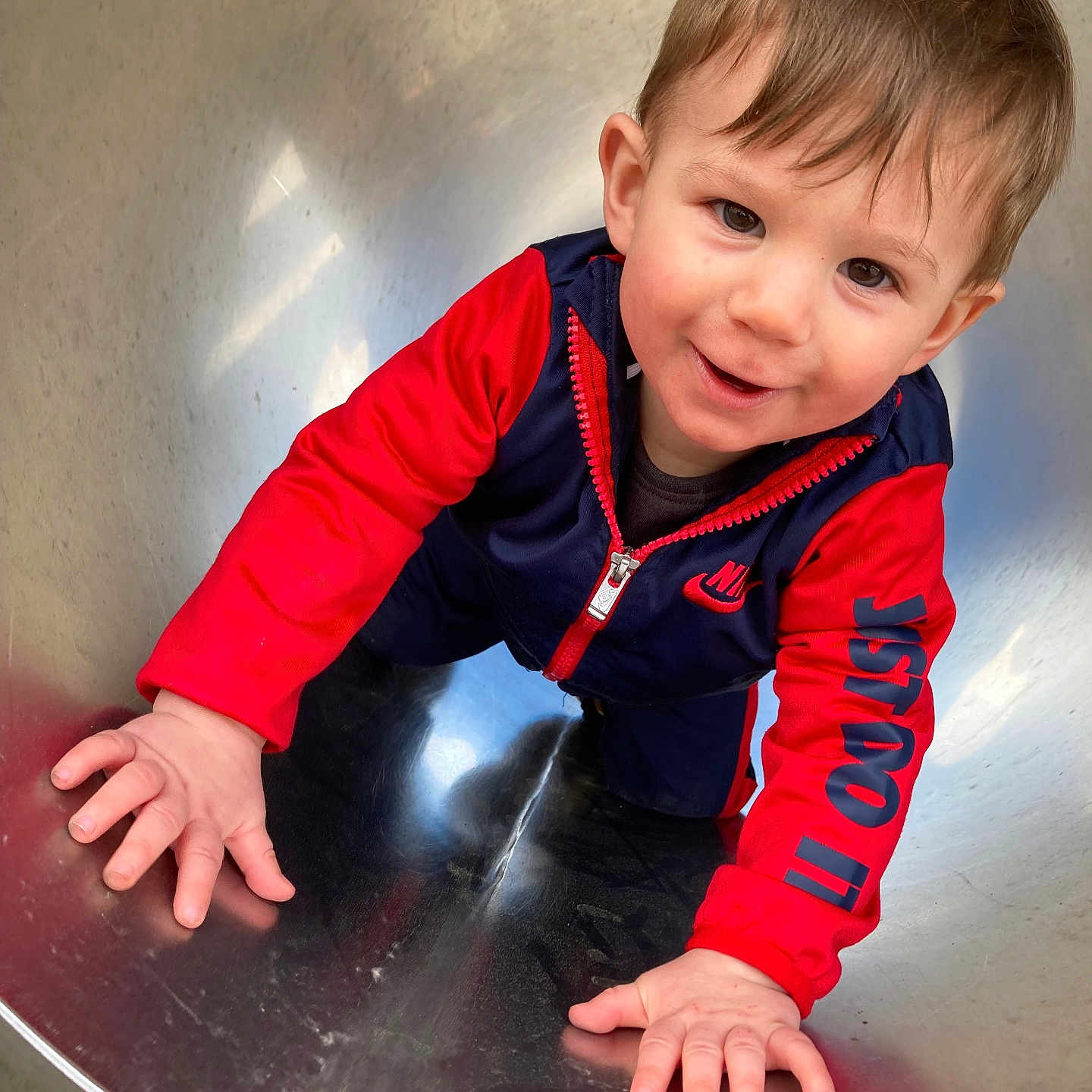 Codi-John joined the competition — help win amazing prizes! bodypart, boy, child, clothing, coat, crawling, face, finger, hand, head, jacket, male, outdoorplayarea, outdoors, person, photography, playarea, portrait, slide, toy