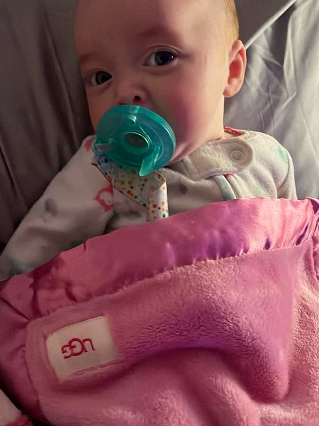 Frankie joined the competition — help win amazing prizes! baby, baby_toddler_clothing, cheek, comfort, drinkware, ear, eye, eyebrow, eyelash, happy, human_body, iris, mouth, nose, person, pink, product, skin, sleeve, textile