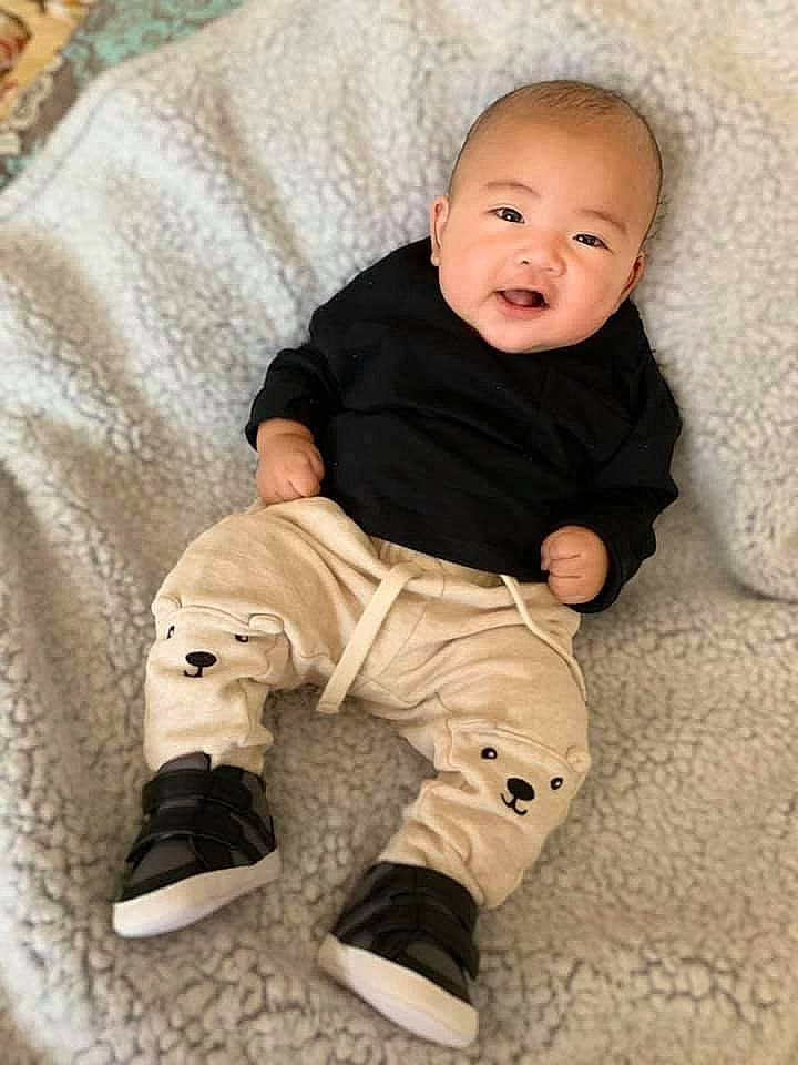 Jeremy Caleb joined the competition — help win amazing prizes! baby, baby_toddler_clothing, cheek, child, comfort, flooring, fun, fur, happy, linens, outerwear, person, sitting, skin, sleeve, smile, sock, t_shirt, textile, toddler