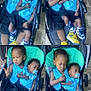 child, baby, siblings, stroller, blue_clothing, pacifier, shoes, outdoor, cute, toddler, infant, matching_outfits, black_hair, playful, bonding, portrait, summer, happy, family, candid