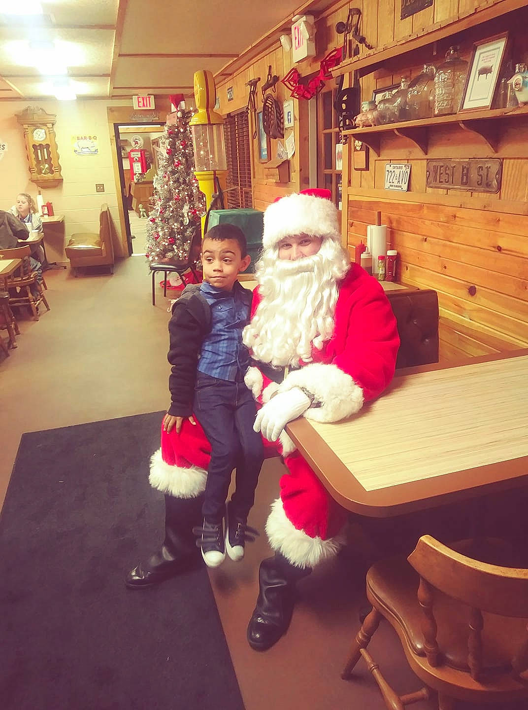 Grayson joined the competition — help win amazing prizes! christmas, event, fictional_character, fun, holiday, lap, person, product, santa_claus, snapshot, tradition