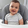 Spencer is registered to the contest to win money with this photo: baby, child, smiling, high_chair, indoor, happy, infant, face, person, clothing, seat, cute, young, portrait, baby_girl, baby_boy, toddler, expression, cheerful, sitting