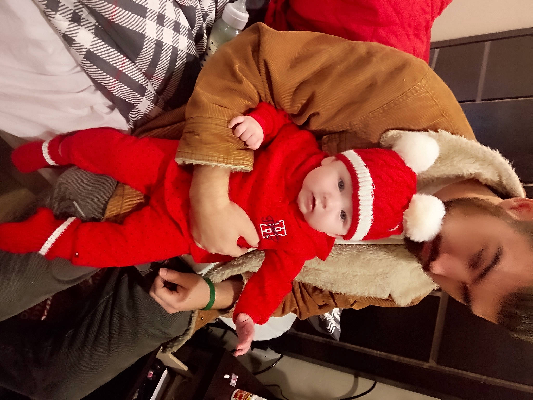 October joined the competition — help win amazing prizes! baby, baby_toddler_clothing, carmine, child, christmas, christmas_eve, comfort, costume_hat, event, fictional_character, fun, fur, happy, hat, headwear, holiday, lap, person, red, santa_claus