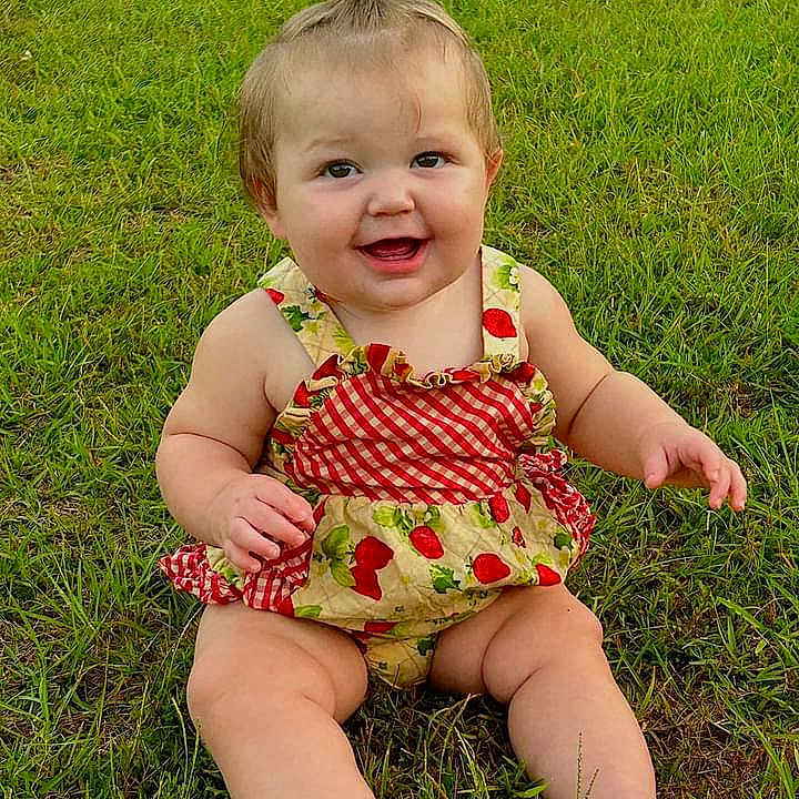 Everliegh joined the competition — help win amazing prizes! baby, babylaughing, backyard, clothing, dress, face, grass, happy, head, laughing, lawn, nature, outdoors, person, photography, plant, portrait, sitting, summer, yard