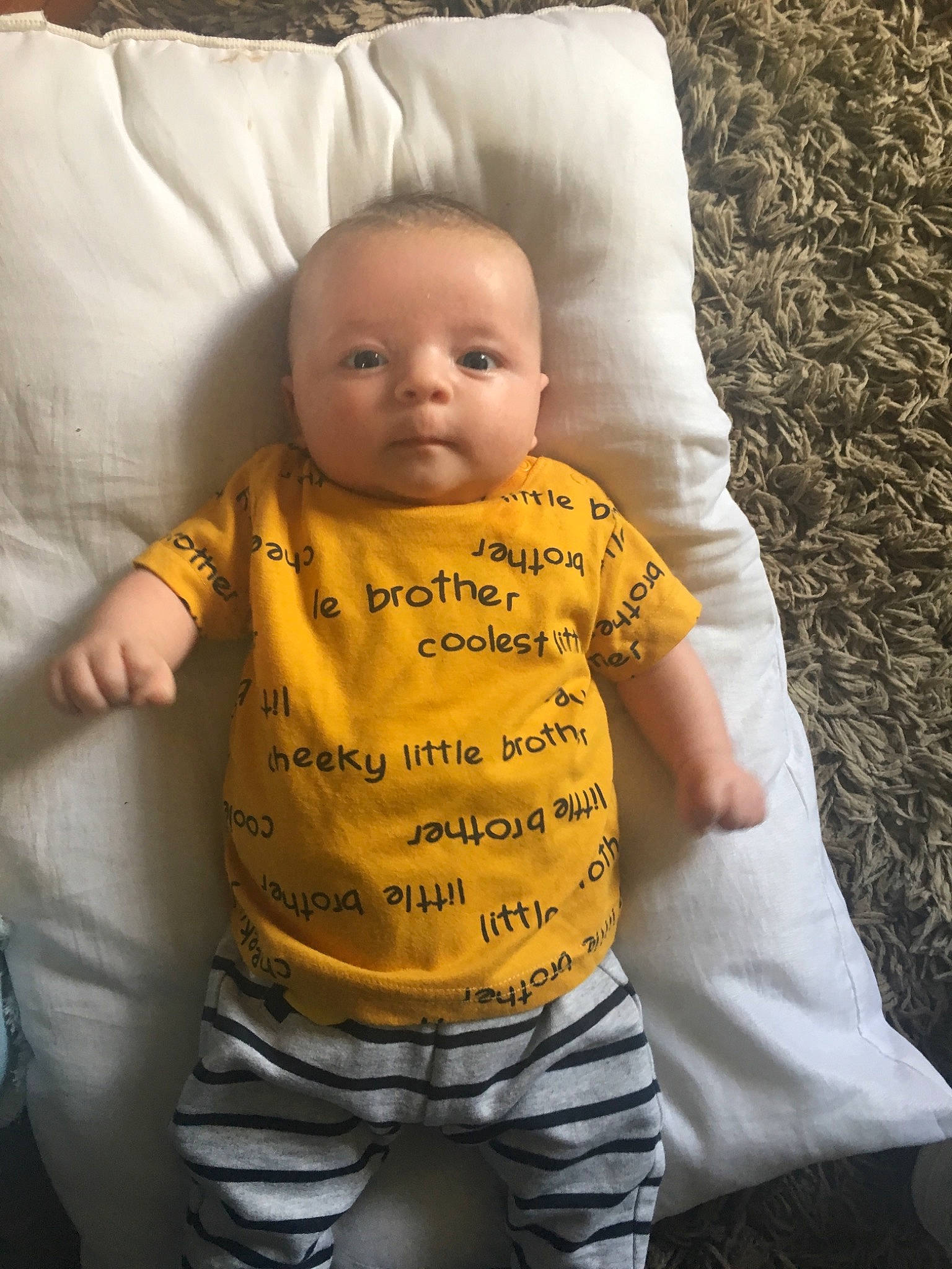 Kobi joined the competition — help win amazing prizes! baby, baby_products, baby_toddler_clothing, cheek, child, person, sleeve, t_shirt, toddler, yellow
