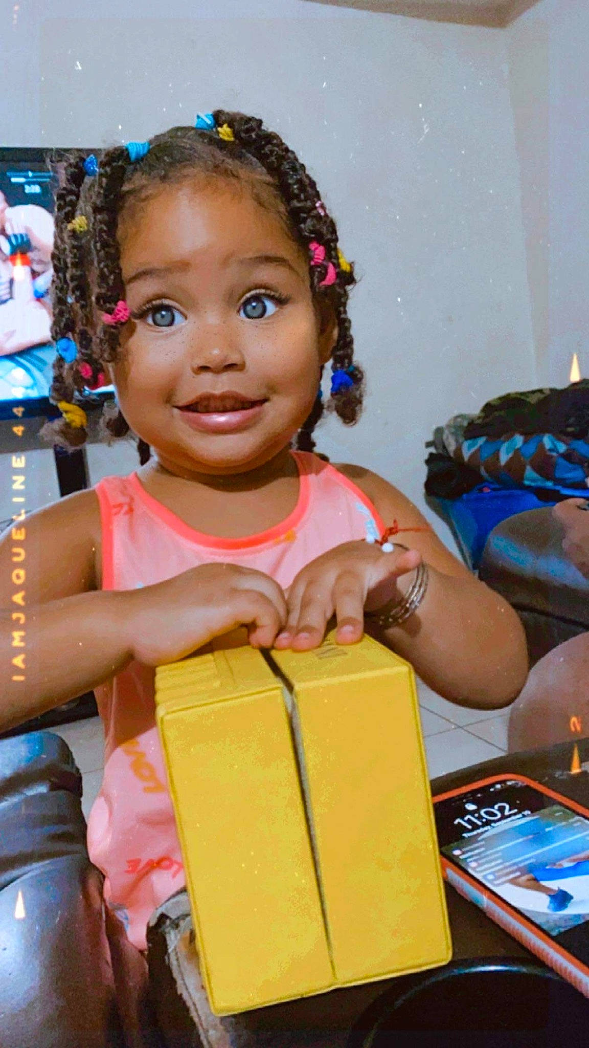 Violet is registered to the contest to win money with this photo: beauty, blue, bracelet, chair, child, event, fashion_accessory, fashion_design, fun, hairstyle, happy, jewellery, joy, leisure, necklace, person, play, recreation, sitting, smile