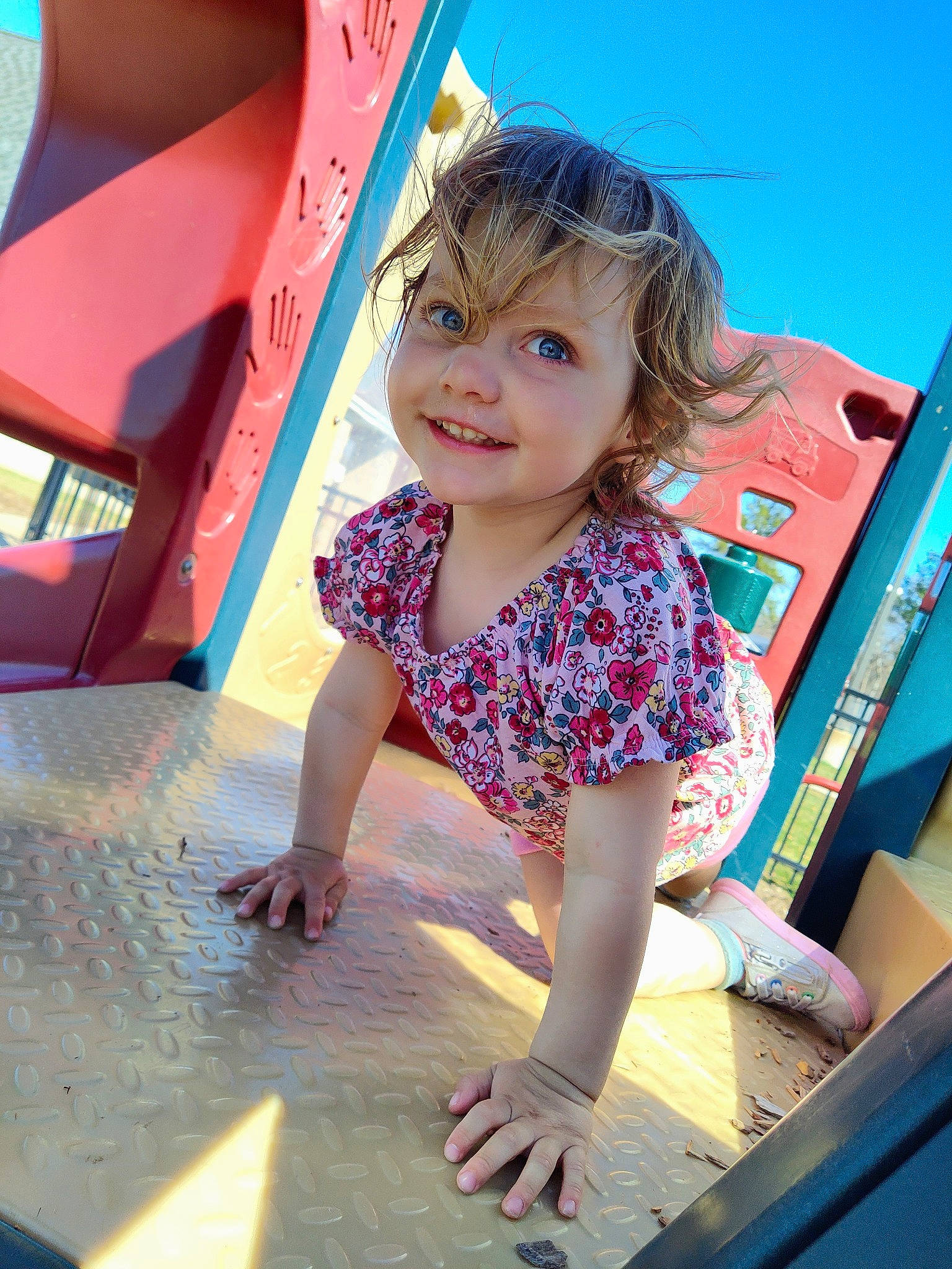 Malayah joined the competition — help win amazing prizes! barefoot, child, city, fun, happy, human_leg, human_settlement, joy, leisure, magenta, outdoor_play_equipment, person, pink, play, playground, public_space, purple, recreation, skin, smile
