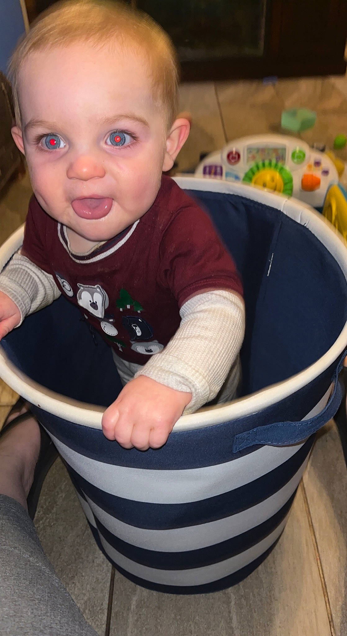 Hudson joined the competition — help win amazing prizes! baby, baby_products, baby_toddler_clothing, chair, cheek, child, circle, dress, elbow, fun, happy, iris, pattern, person, play, sitting, skin, sleeve, t_shirt, tableware