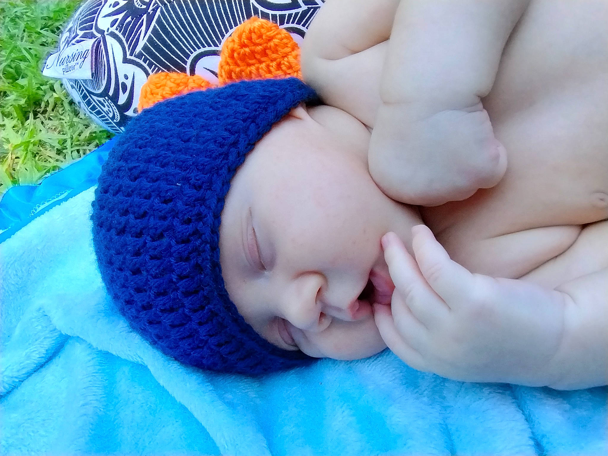 Lane joined the competition — help win amazing prizes! arm, baby, baby_products, baby_sleeping, baby_toddler_clothing, blue, cap, cheek, child, comfort, finger, gesture, hand, headgear, headwear, knit_cap, mouth, person, skin, textile