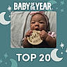 baby, infant, child, portrait, smiling, headband, pink, milestone, four_months, wooden_sign, chewing, hands, lying_down, blanket, bed, indoor, moon, stars, baby_of_the_year, top_20