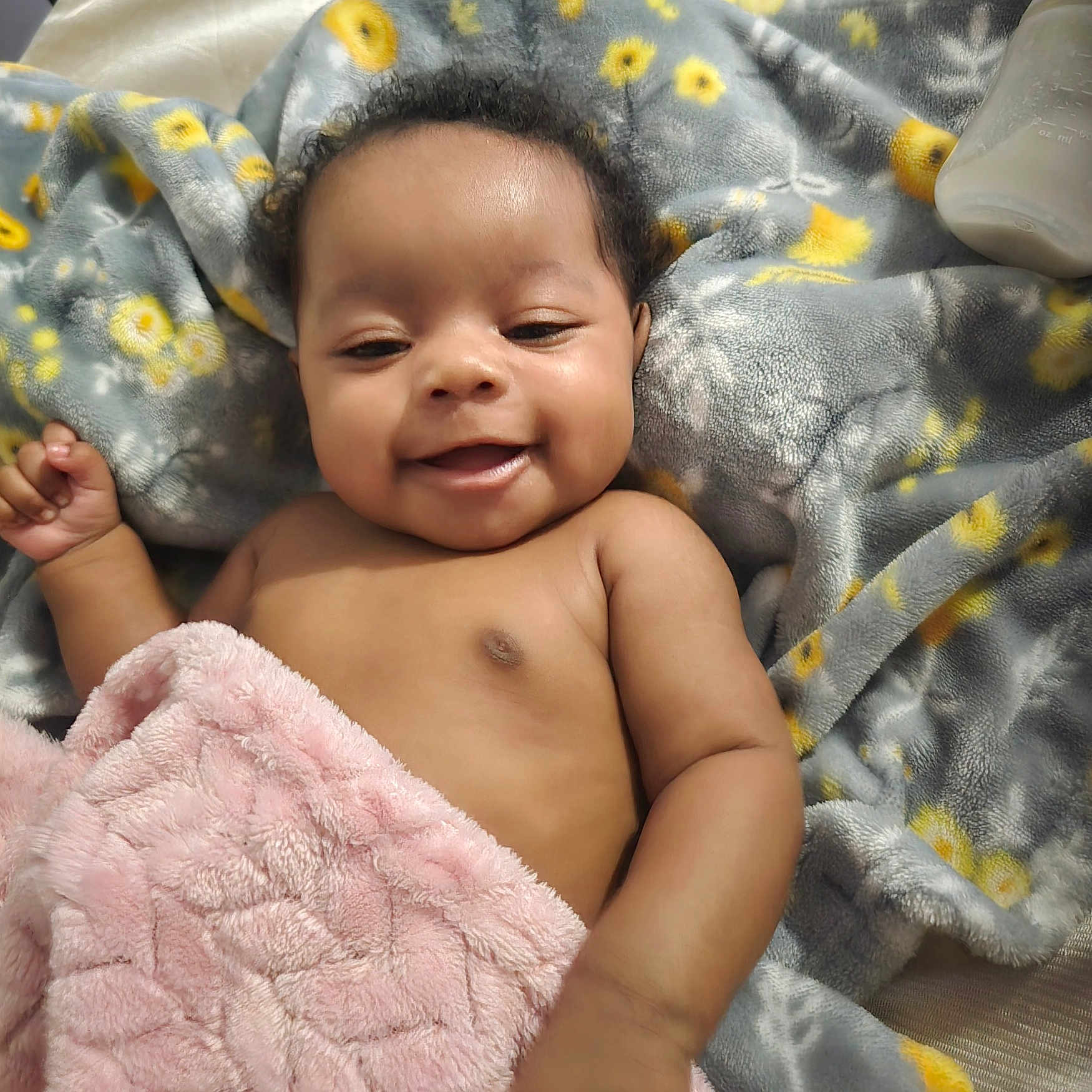 Harley joined the competition — help win amazing prizes! baby, babylaughing, bed, bedroom, blanket, face, furniture, happy, head, homedecor, indoors, laughing, newborn, person, photography, portrait, quilt, room, smile, towel