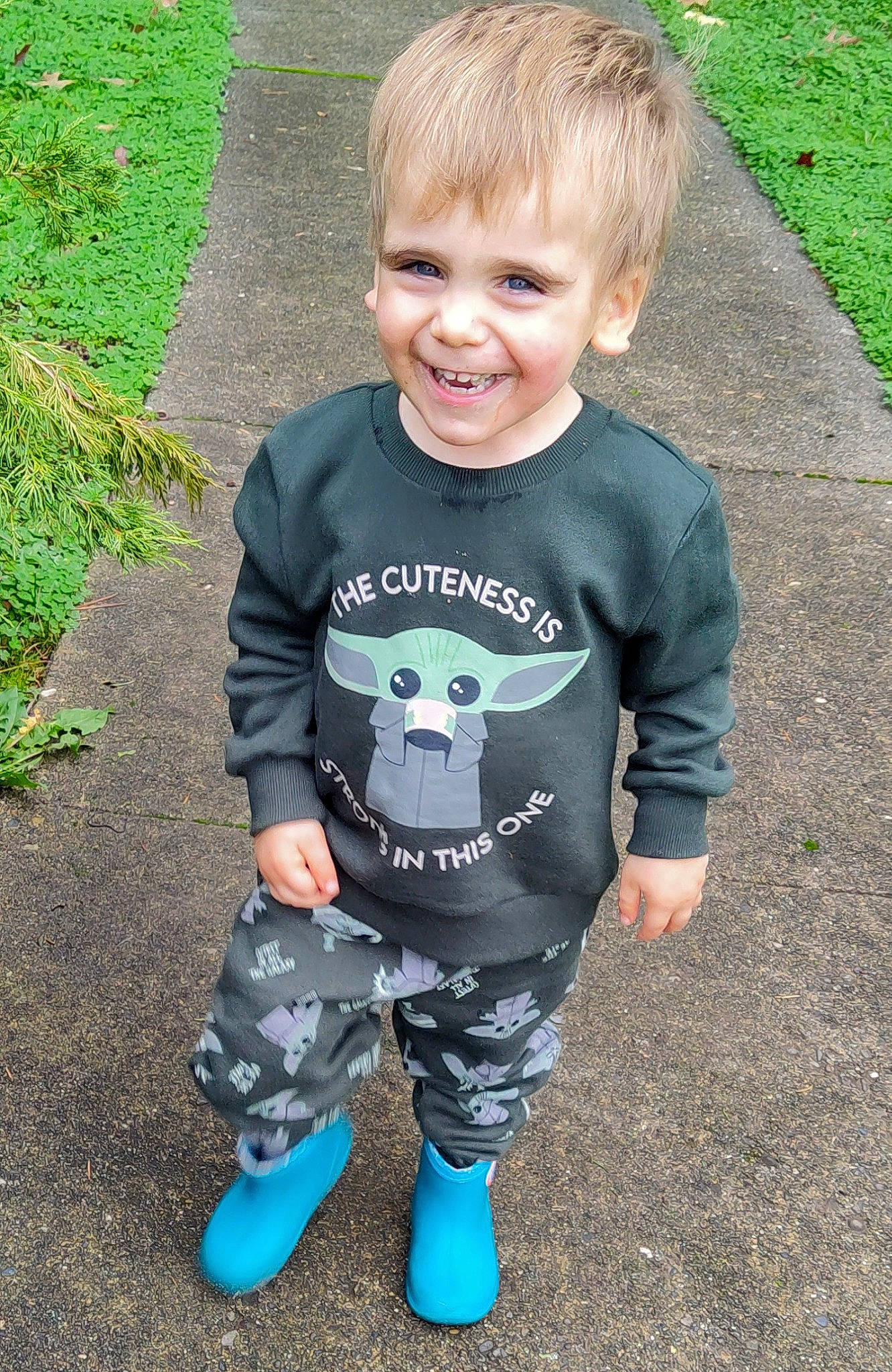 Jeffery joined the competition — help win amazing prizes! baby_toddler_clothing, child, electric_blue, eye, face, fun, grass, green, happy, head, joy, leg, pattern, people_in_nature, person, plant, sleeve, smile, summer, t_shirt