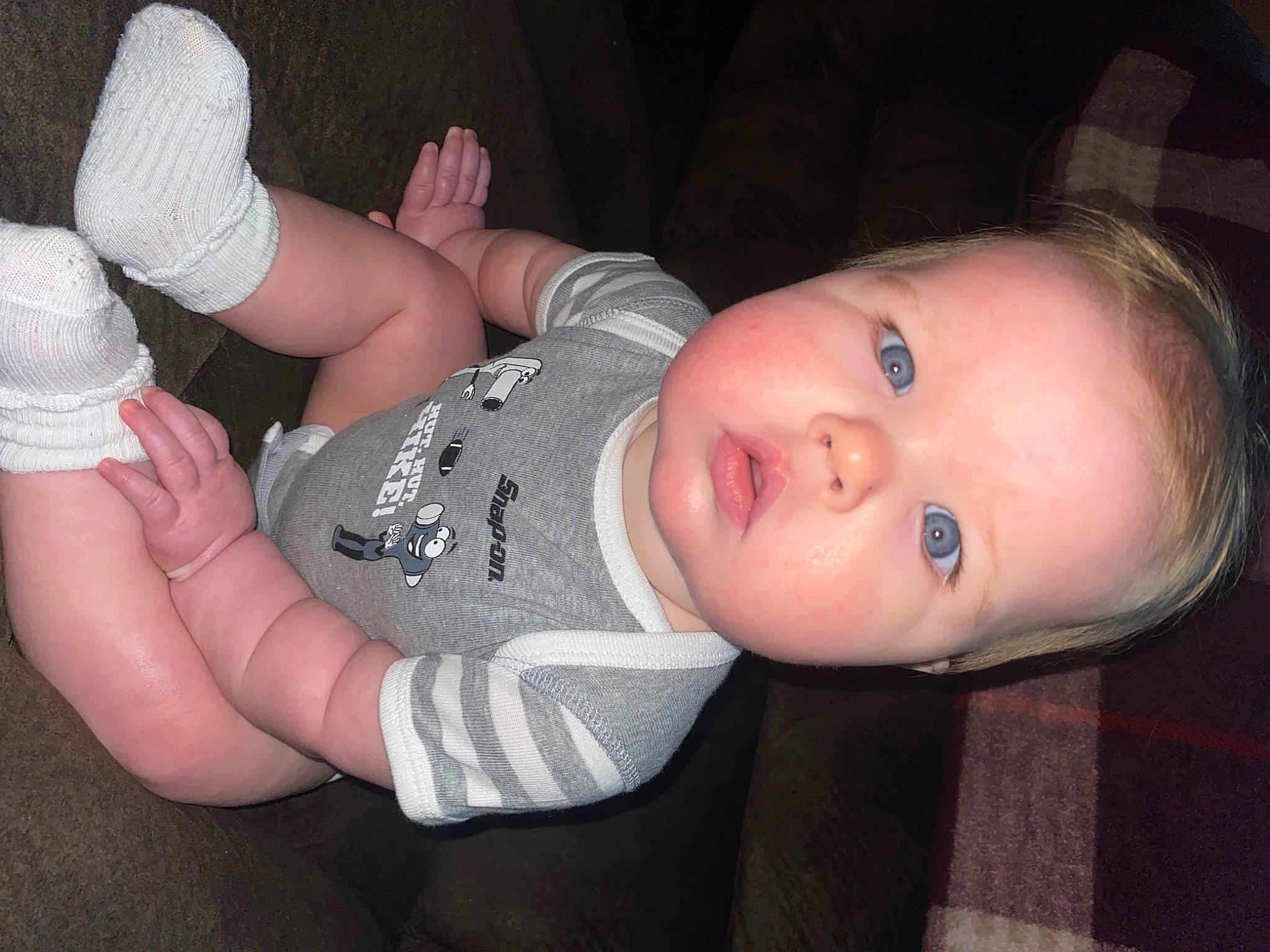Adalynn joined the competition — help win amazing prizes! baby, baby_toddler_clothing, cheek, child, comfort, finger, flash_photography, gesture, hand, human_body, iris, joint, lip, mouth, nose, person, skin, sleeve, sock, thumb