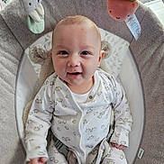 Ayan is registered to the contest to win money with this photo: baby, baby_chair, child, closeup, clothing, comfort, cute, expression, face, happy, indoors, infant, onesie, person, playful, plush_toy, sitting, smile, soft_toy, young