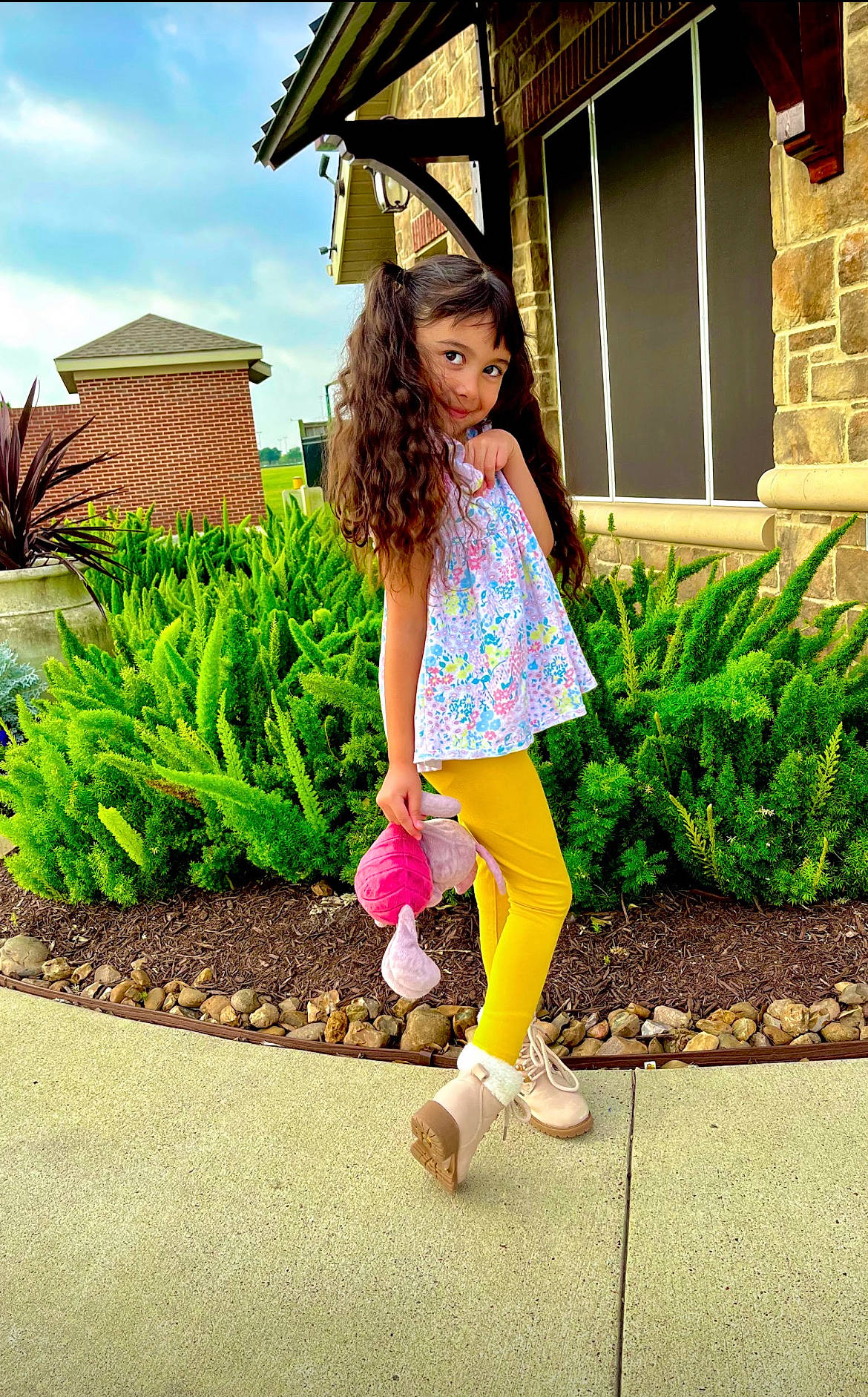 Kalila joined the competition — help win amazing prizes! azure, child, denim, electric_blue, fun, grass, happy, home, human_leg, leisure, magenta, morning, person, plant, road, shrub, sleeve, spring, t_shirt, toddler