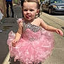 Brynleigh joined the competition — help win amazing prizes! toddler, child, pink_dress, headband, outdoor, sidewalk, sunlight, playful, tongue_out, curly_hair, people, car, concrete, dress, shoes, white_socks, sparkles, cute, portrait, daytime