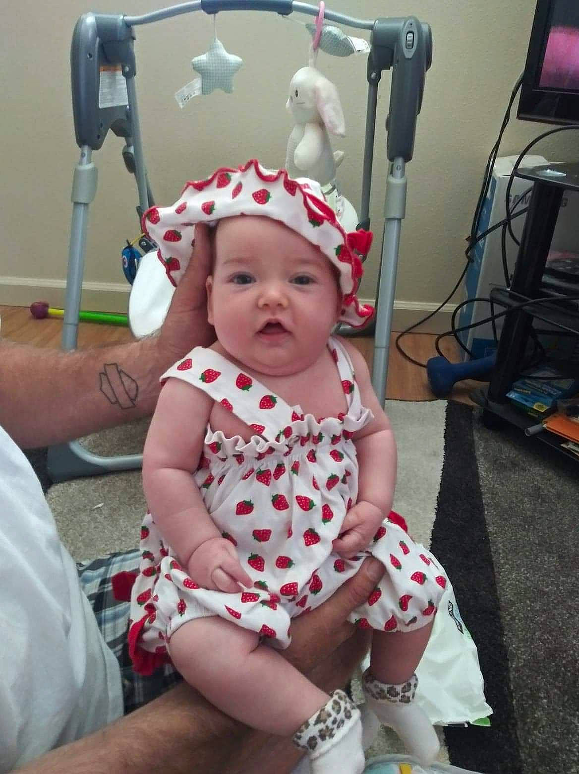 Harlie is registered to the contest to win money with this photo: baby, baby_products, baby_toddler_clothing, cheek, child, headgear, headwear, person, product, skin, toddler