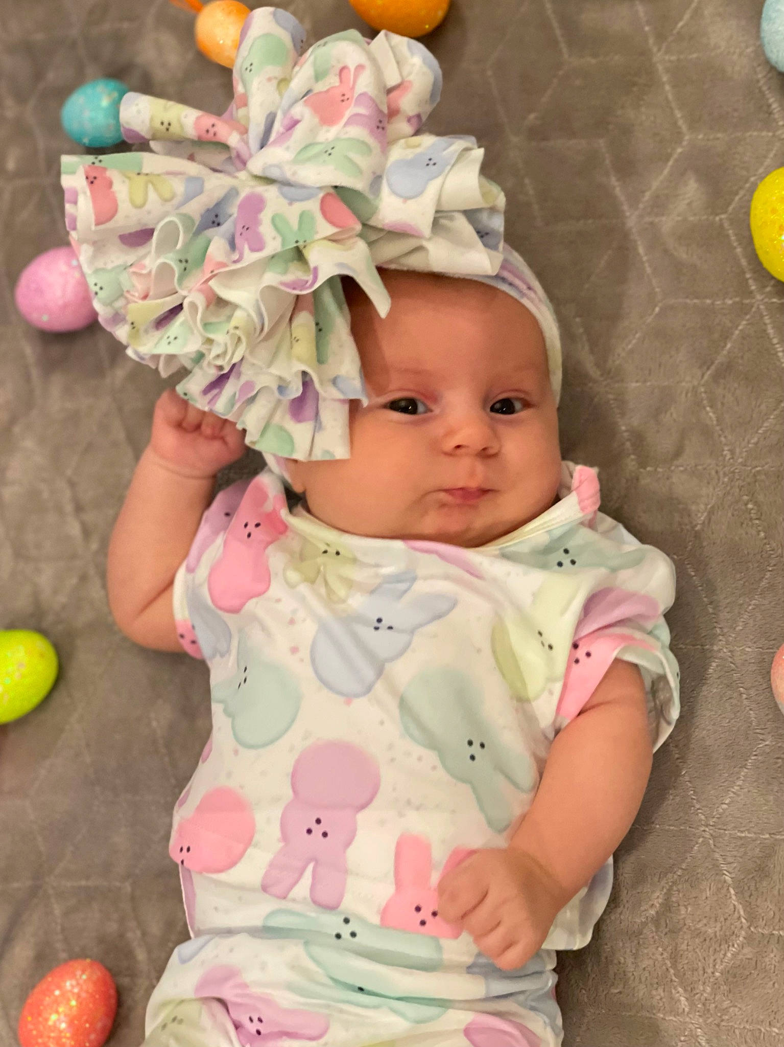 Haizley joined the competition — help win amazing prizes! baby, baby_toddler_clothing, cap, child, costume_hat, fashion_accessory, green, happy, hat, head, headband, headgear, headpiece, headwear, party_supply, pattern, person, pink, sleeve, sun_hat