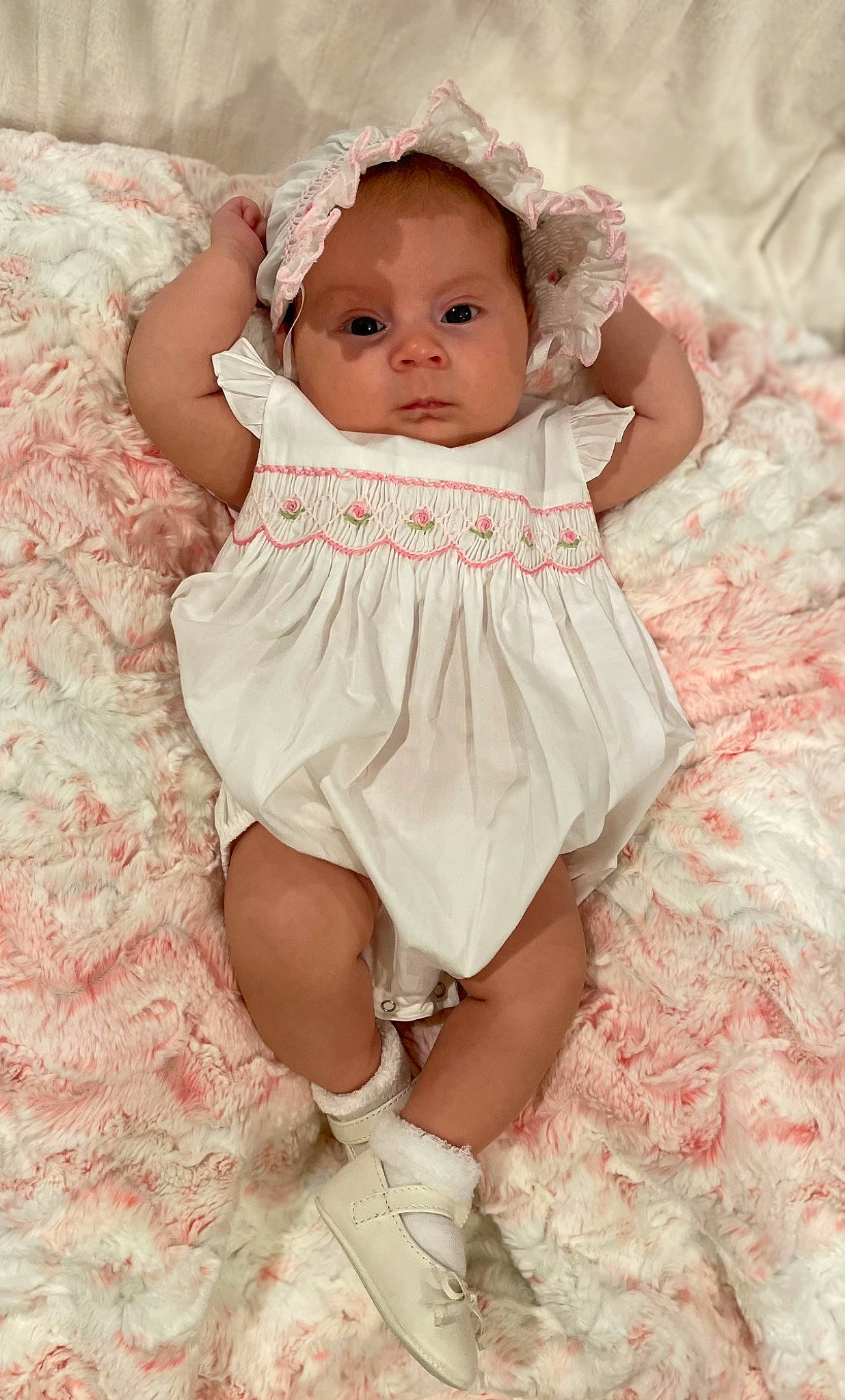 Haizley is registered to the contest to win money with this photo: baby, baby_toddler_clothing, beauty, bridal_accessory, child, comfort, dress, embellishment, face, flash_photography, happy, headgear, iris, leg, lip, pattern, person, pink, skin, thigh