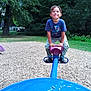Daelyne is registered to the contest to win money with this photo: active, blue, casual_clothing, child, curly_hair, daylight, fun, grass, happy, nature, outdoor, park, person, playground, purple, recreation, seesaw, smiling, trees, woodchips