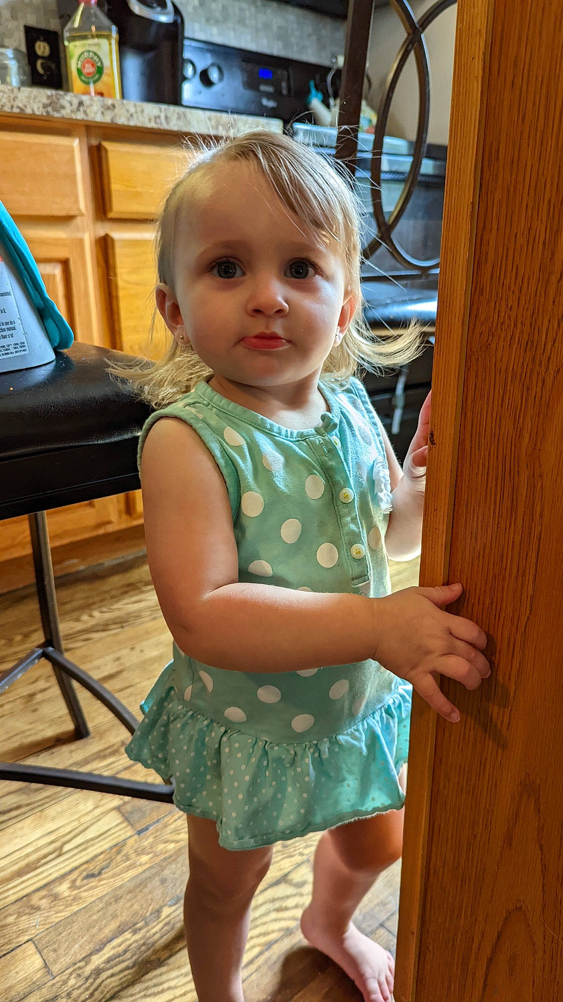 Maelynn is registered to the contest to win money with this photo: baby_toddler_clothing, cheek, day_dress, dress, eye, face, floor, flooring, hair, happy, head, human_body, iris, person, photograph, shoulder, skin, smile, standing, toddler