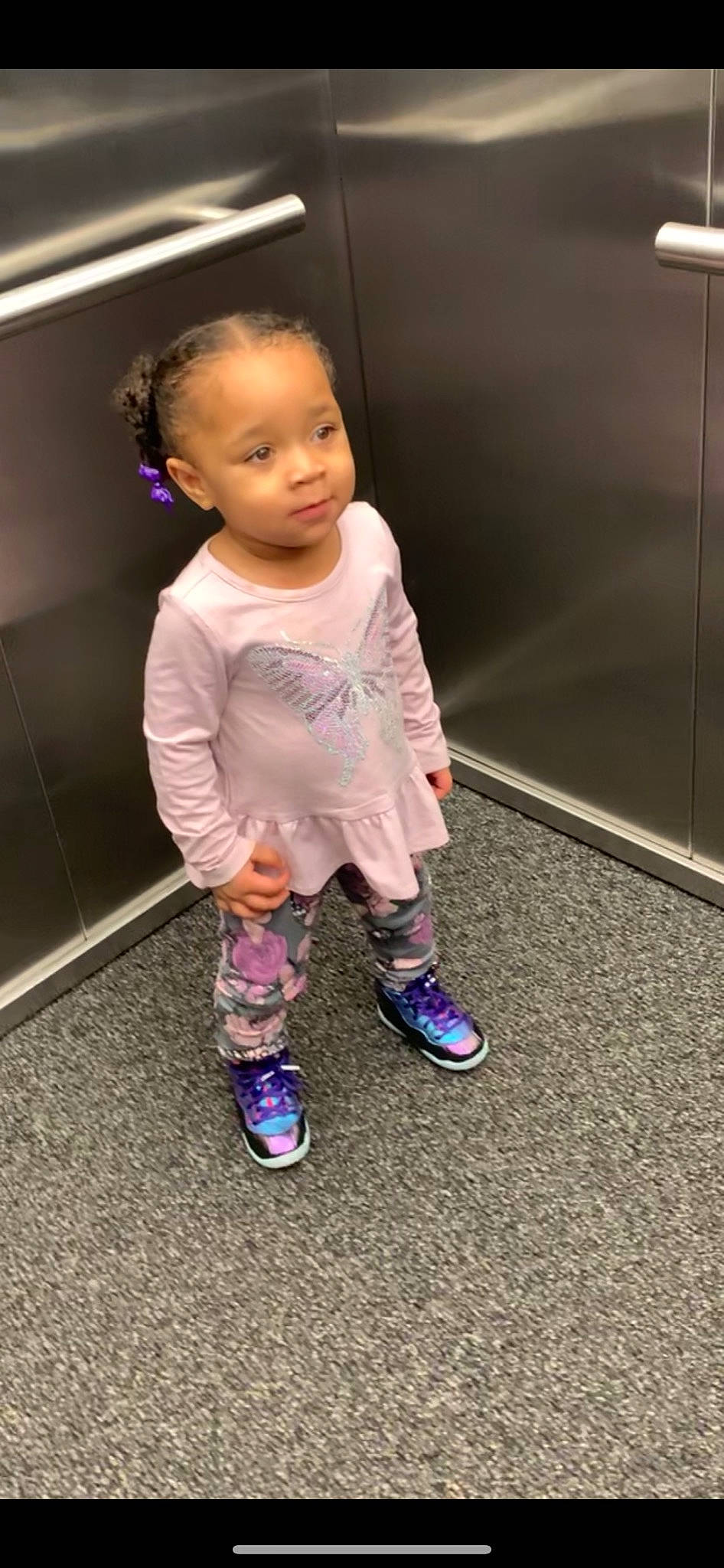 Alaysia is registered to the contest to win money with this photo: baby, cheek, child, floor, flooring, footwear, leg, person, pink, play, product, shoe, skin, smile, sportswear, standing, toddler