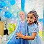 child, girl, balloon, frozen, elsa, blue_dress, party, celebration, smile, happy, indoor, decoration, balloons, sparkle, bracelet, tiara, cute, portrait, festive, young