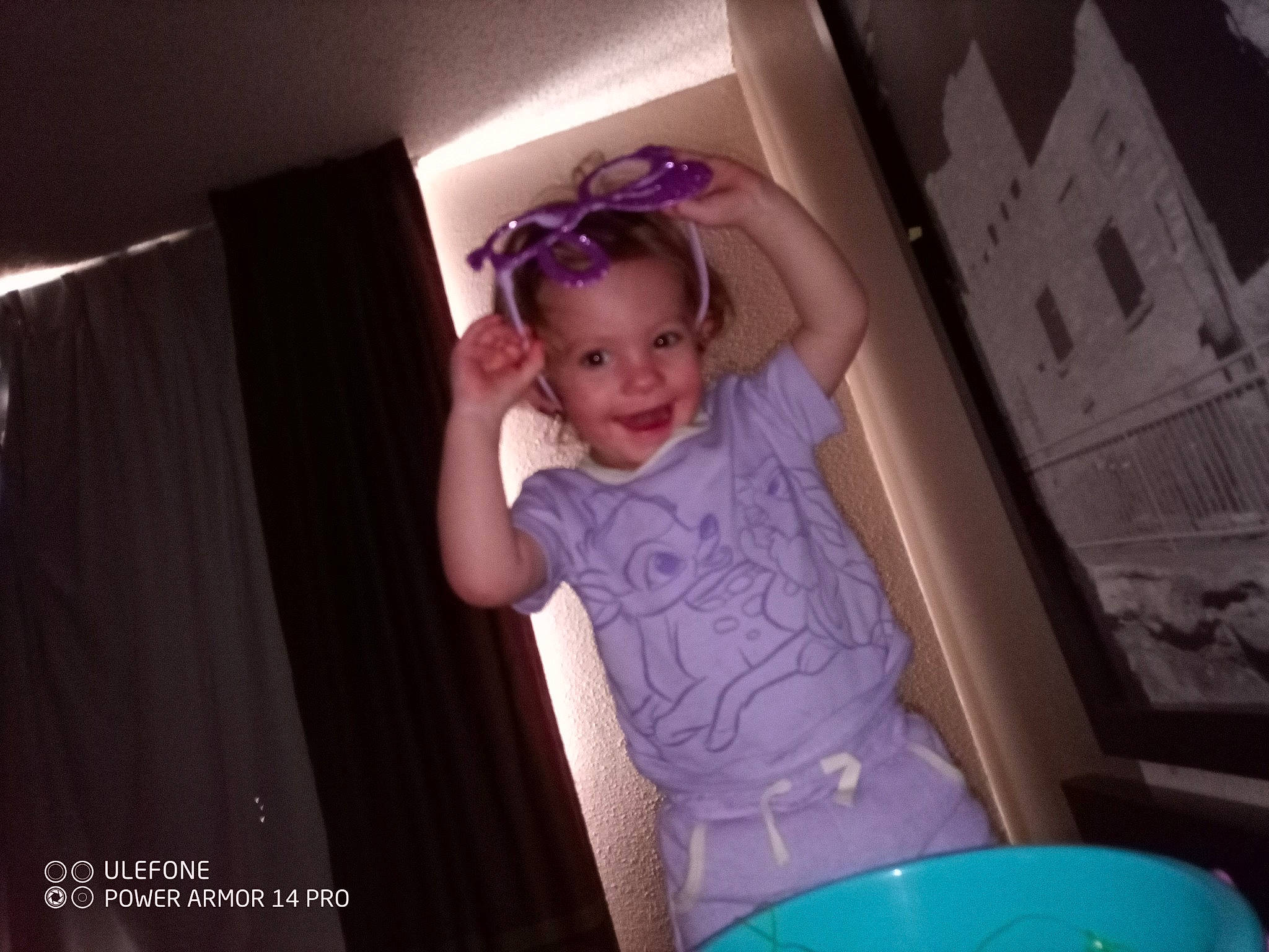 Haven is registered to the contest to win money with this photo: baby, baby_toddler_clothing, child, curtain, dress, event, flash_photography, fun, happy, joy, magenta, person, picture_frame, purple, room, sitting, smile, sunglasses, t_shirt, toddler