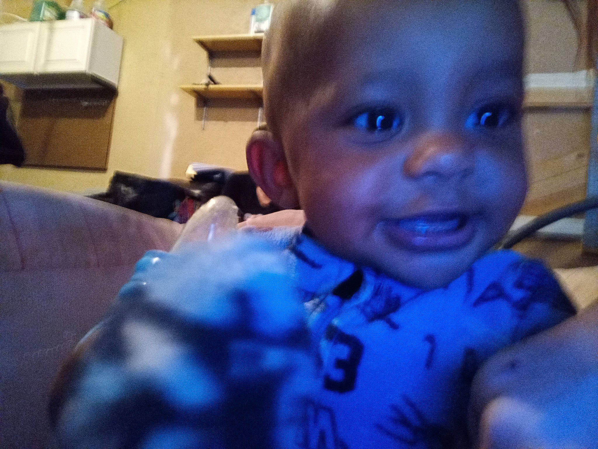 Jaxon is registered to the contest to win money with this photo: baby, baby_toddler_clothing, cheek, child, ear, electric_blue, event, forehead, fun, gesture, happy, jaw, mouth, nose, person, room, skin, smile, t_shirt, thumb