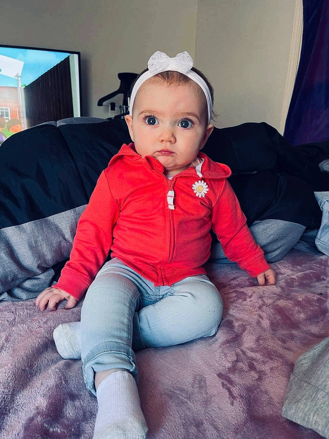 Deslynn joined the competition — help win amazing prizes! baby, baby_toddler_clothing, cheek, child, comfort, cool, couch, flash_photography, fun, human_leg, iris, knee, lap, lip, person, sitting, skin, sleeve, thigh, toddler