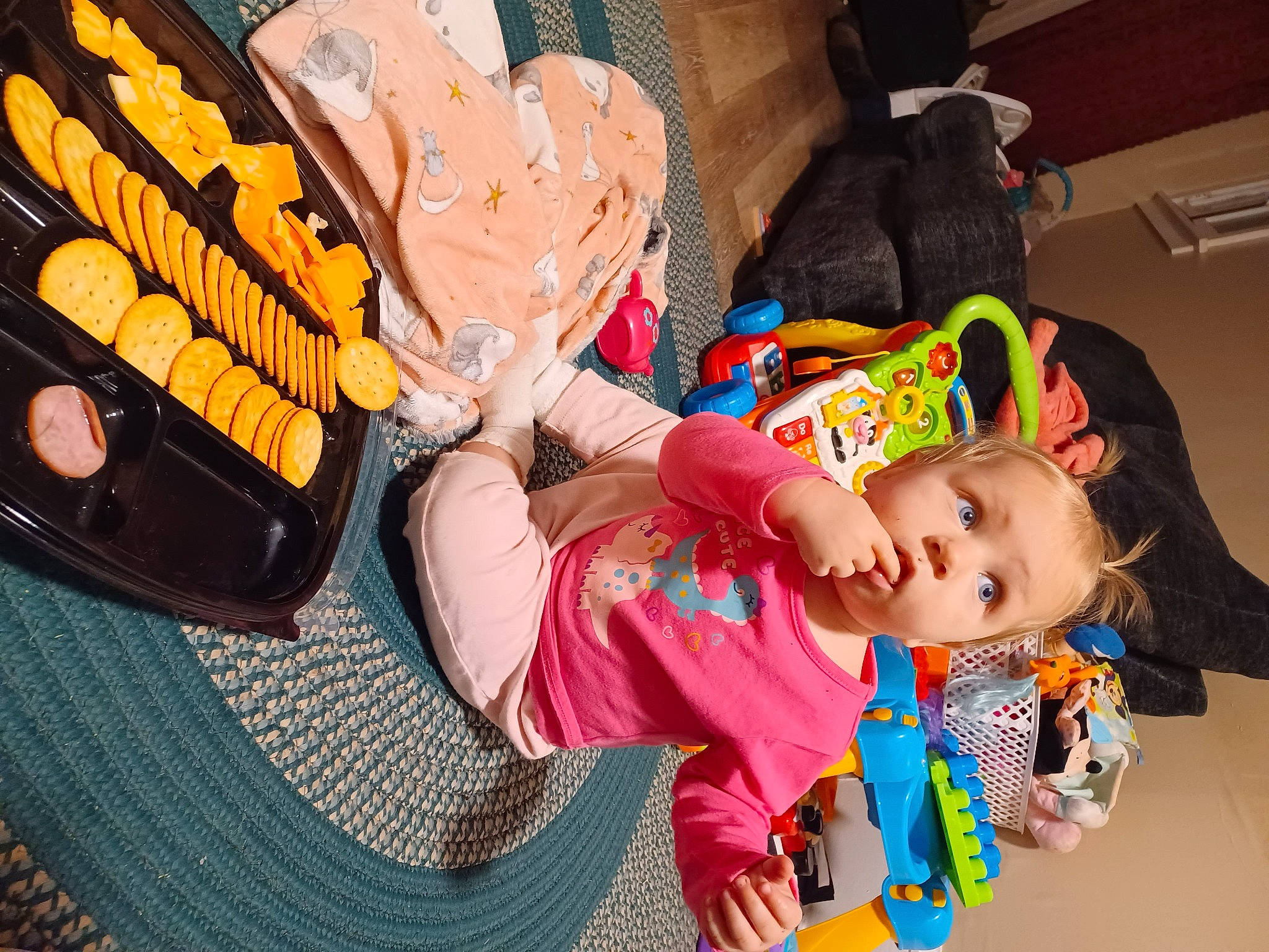 Alanni joined the competition — help win amazing prizes! baby, baby_products, baby_toddler_clothing, child, comfort_food, cuisine, dish, finger_food, food, fun, happy, junk_food, leisure, person, room, sandal, sitting, surprise, toddler, toy
