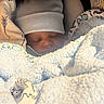 baby, sleeping, blanket, hat, infant, cozy, soft, cushion, face, peaceful, child, newborn, wrapped, comfort, indoors, closeup, warm, cute, portrait, resting