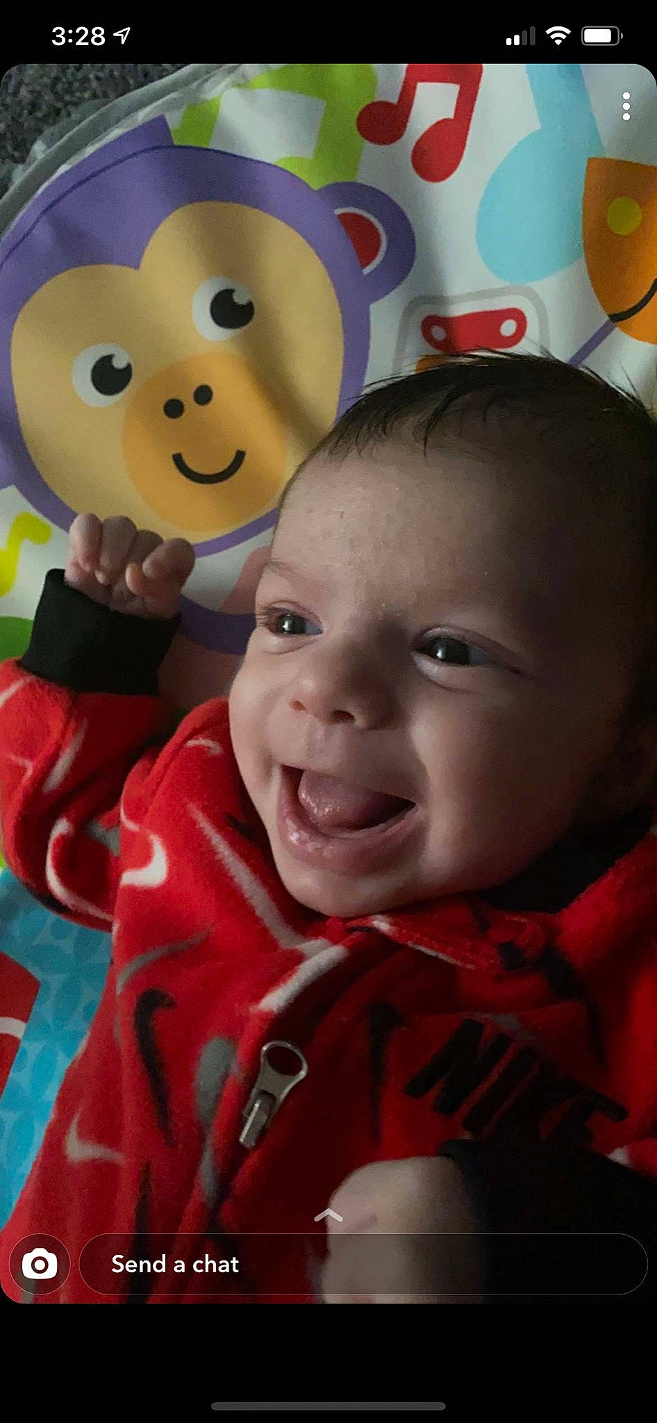 Cristiano is registered to the contest to win money with this photo: baby, cheek, chin, eye, facial_expression, finger, forehead, gesture, happy, lip, mammal, mouth, nose, organ, person, product, skin, smile, textile, vertebrate