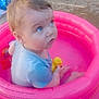 Koa joined the competition — help win amazing prizes! baby, child, infant, pink_pool, rubber_duck, water, toy, blue_eyes, wet, concrete, outdoor, sitting, looking_up, short_hair, clothing, playtime, summer, cute, innocent, small_pool