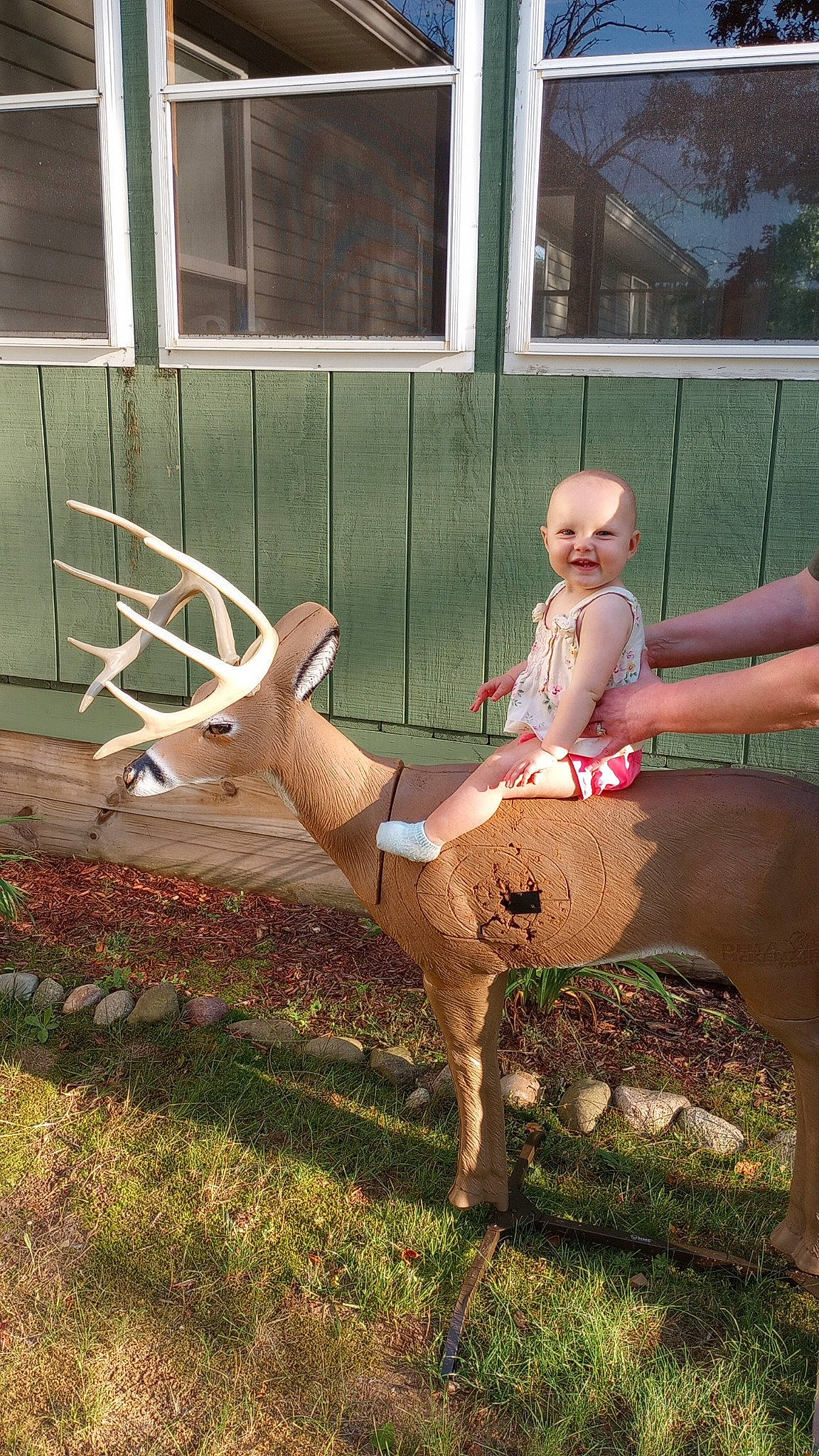 Adaline joined the competition — help win amazing prizes! blond, eyewear, fawn, fun, garden, grass, human_leg, joy, knee, lawn, lawn_ornament, leg, leisure, person, plant, sitting, soil, swing, tail, thigh