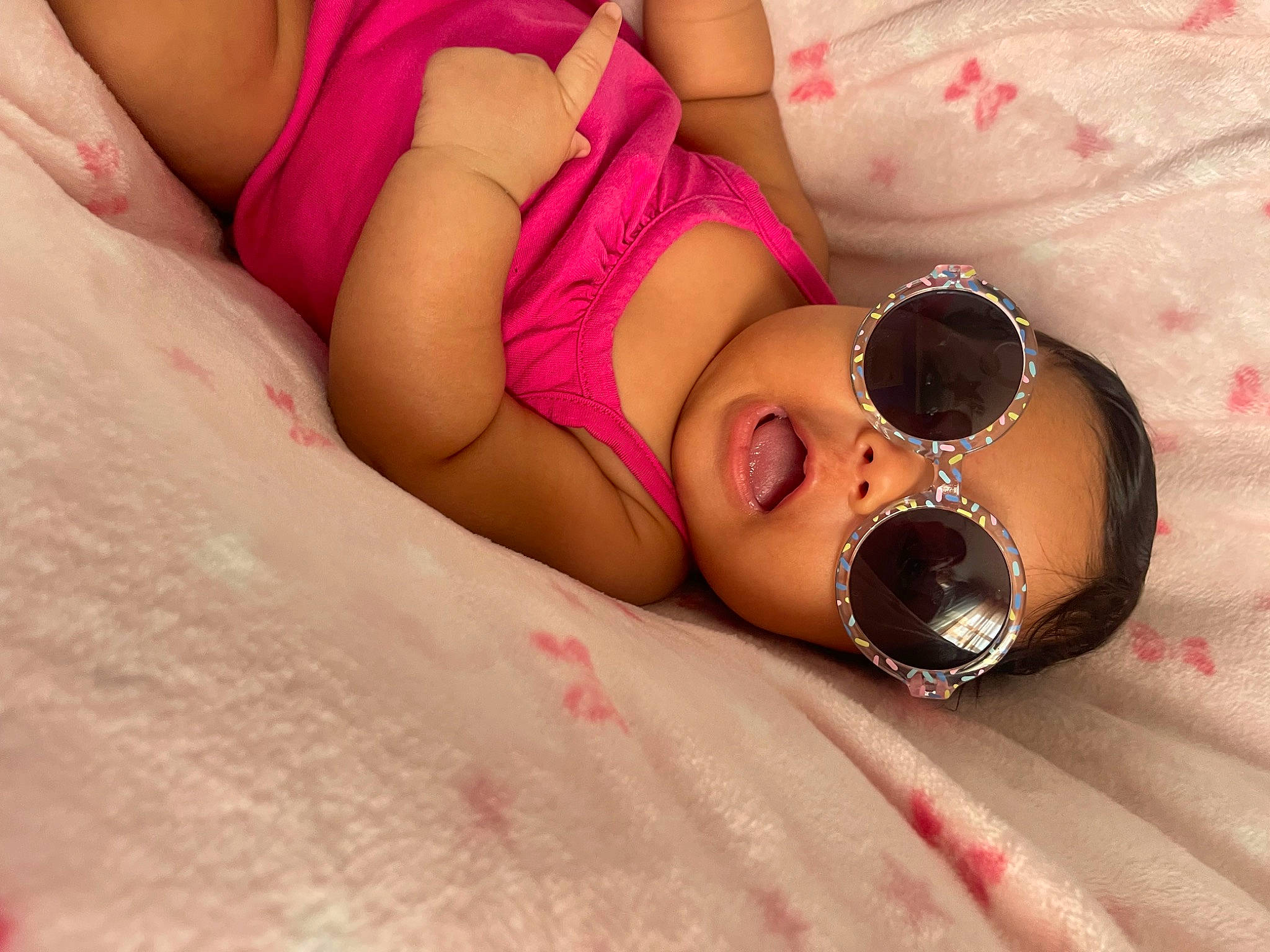 Lilibeth is registered to the contest to win money with this photo: abdomen, arm, brassiere, chest, comfort, eyewear, finger, glasses, goggles, head, leg, linens, lingerie, mouth, muscle, person, pink, sunglasses, thigh, toy